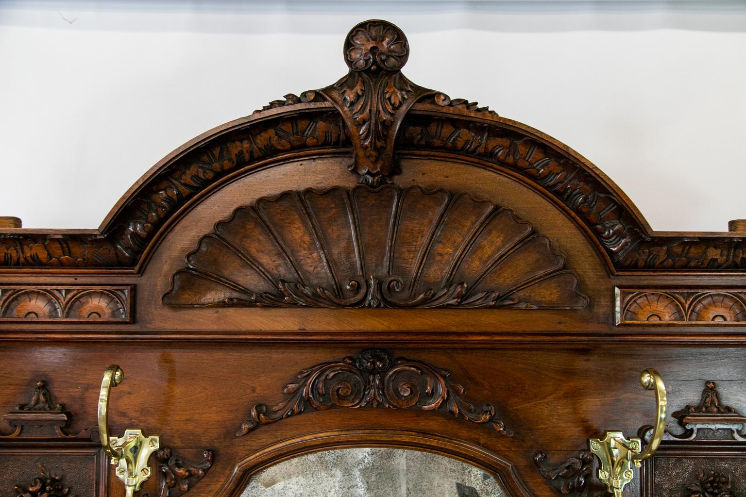 Large Carved English Solid Walnut Hall Stand For Sale 4