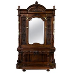 Large Carved English Solid Walnut Hall Stand