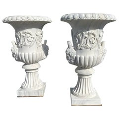 Large Carved Estate Figurative Urns – Elegant 20th Century Design