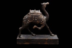 Large Carved Figure of a Camel with Brass Studs
