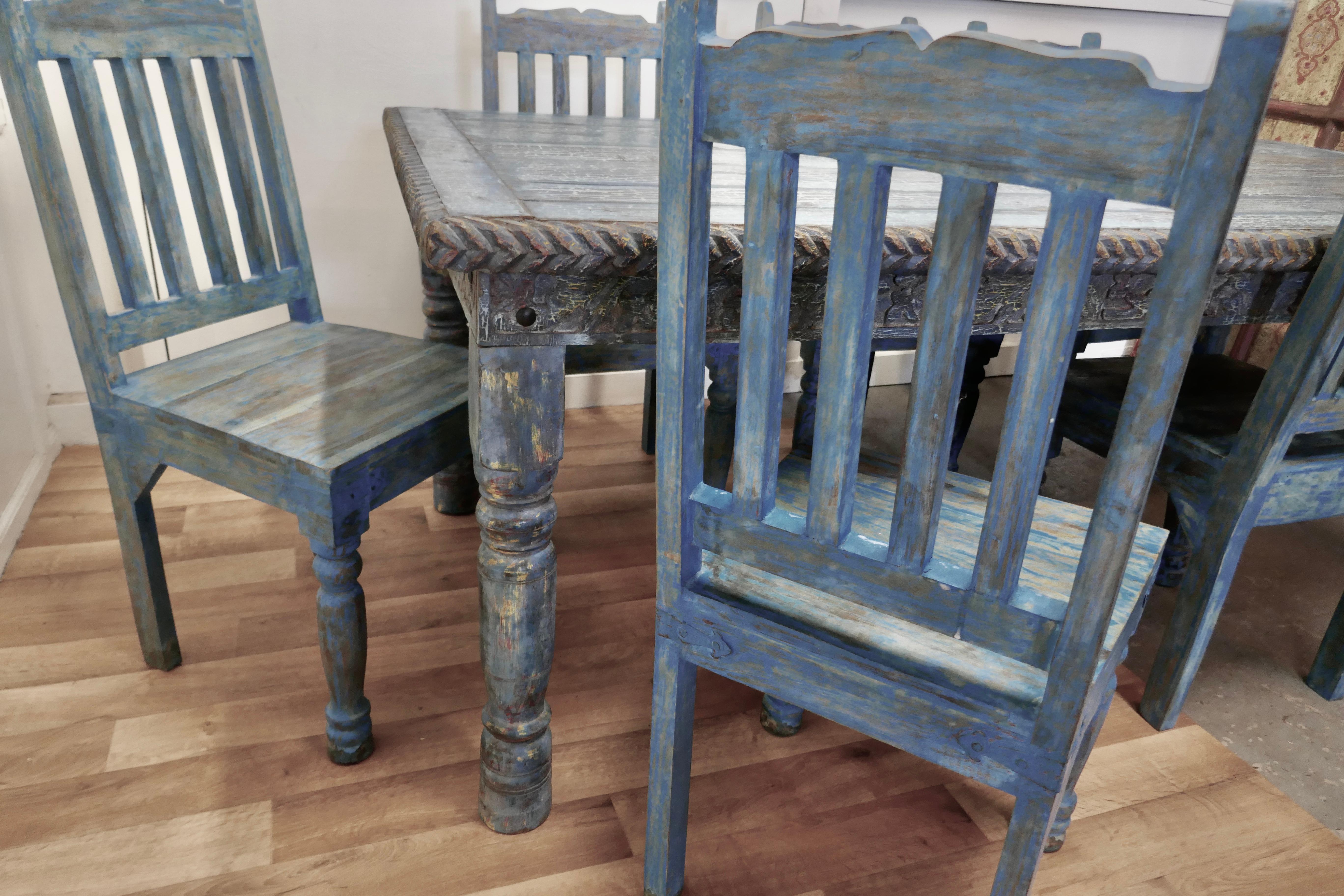 Large Carved Folk Art Painted Table and 6 Chairs    For Sale 1