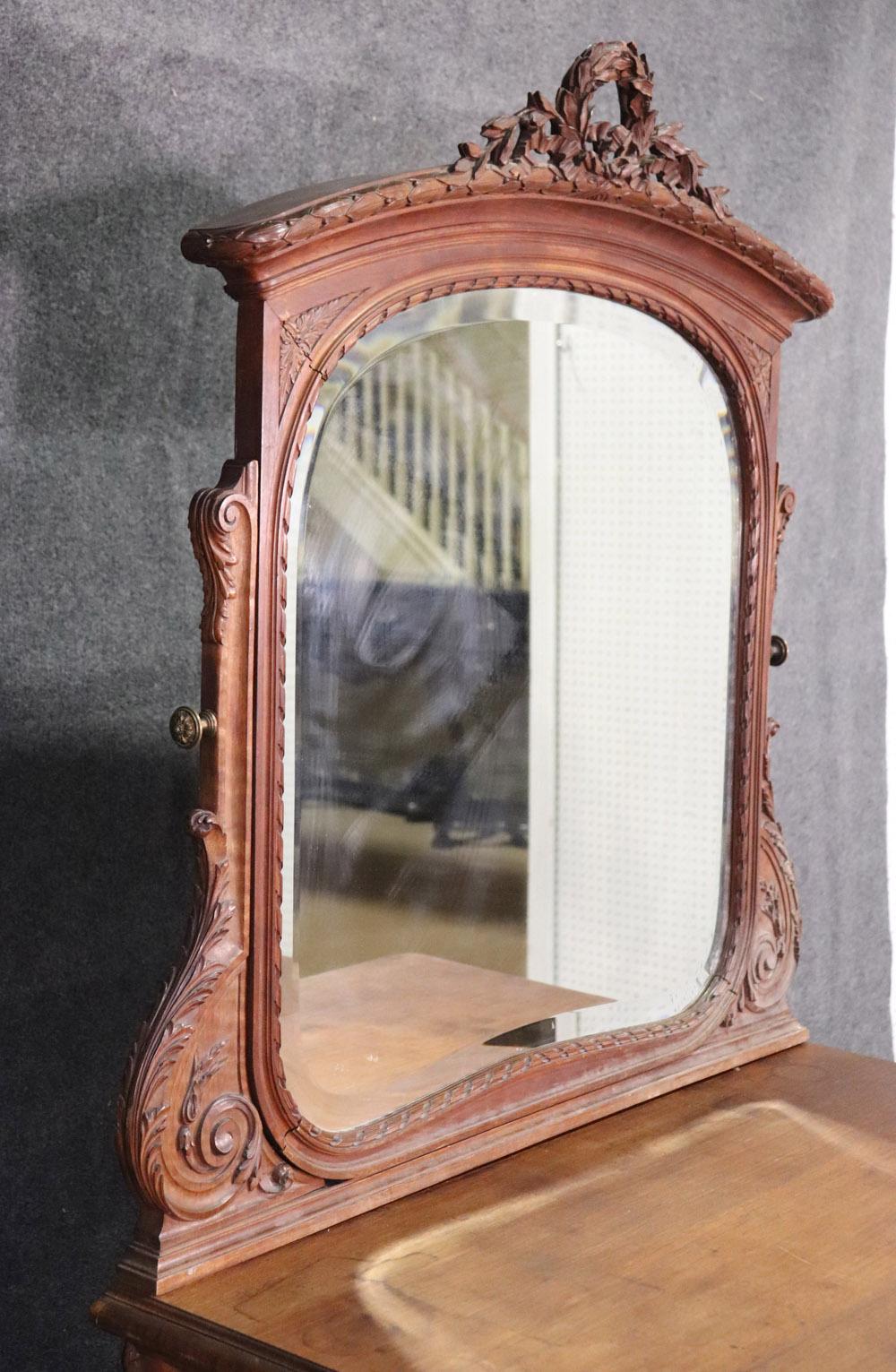 Early 20th Century Large Carved French Louis XV Walnut Mirrored Ladies Vanity, circa 1920