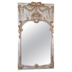 Large Carved French Silverleaf Trumeau Wall Mirror, circa 1970