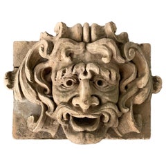 Used Large Carved Garden Gargoyle Alto Relief