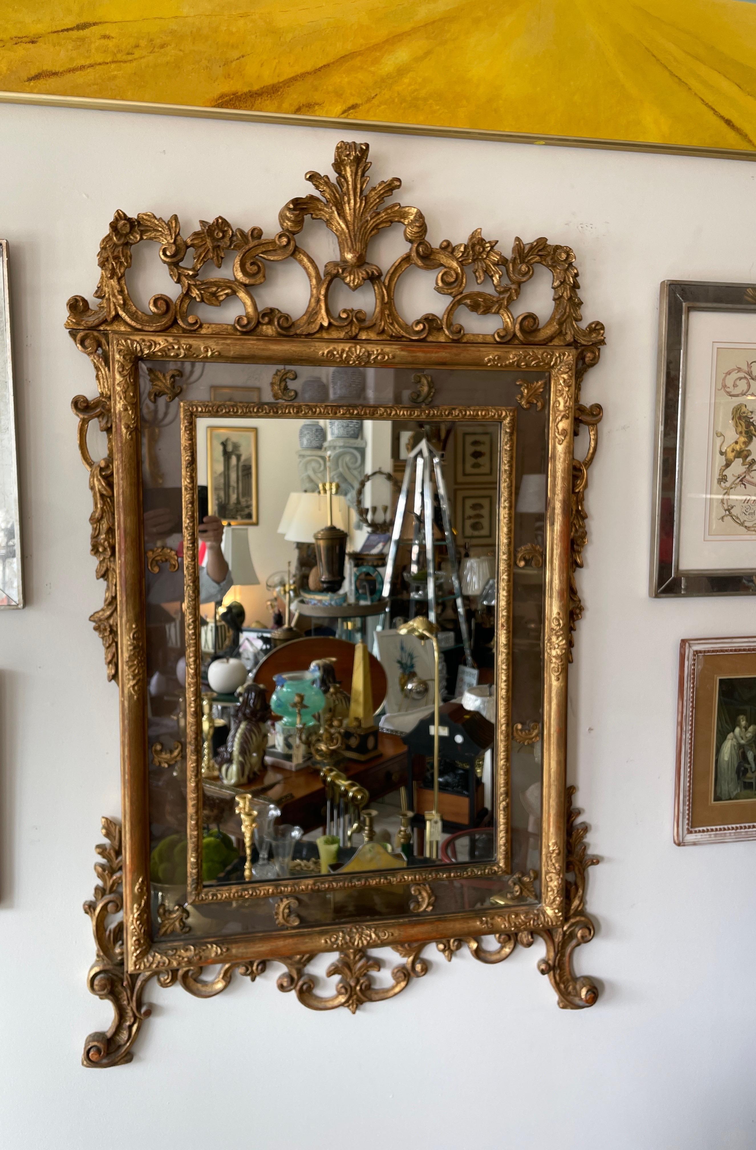 Large Carved & Gilded Italian Rococo Mirror For Sale 4