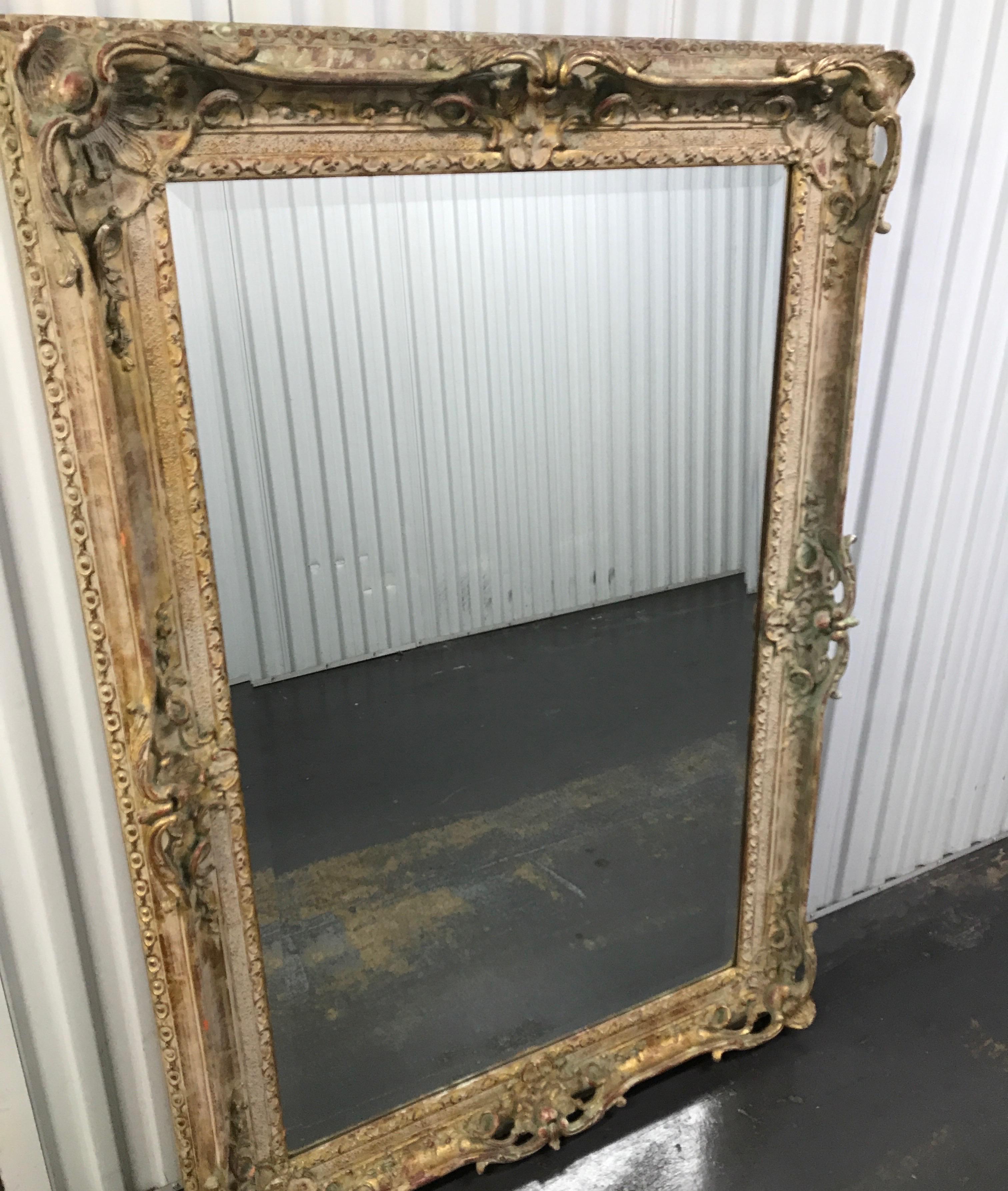 Large Carved, Gilded and Painted Mirror For Sale 4