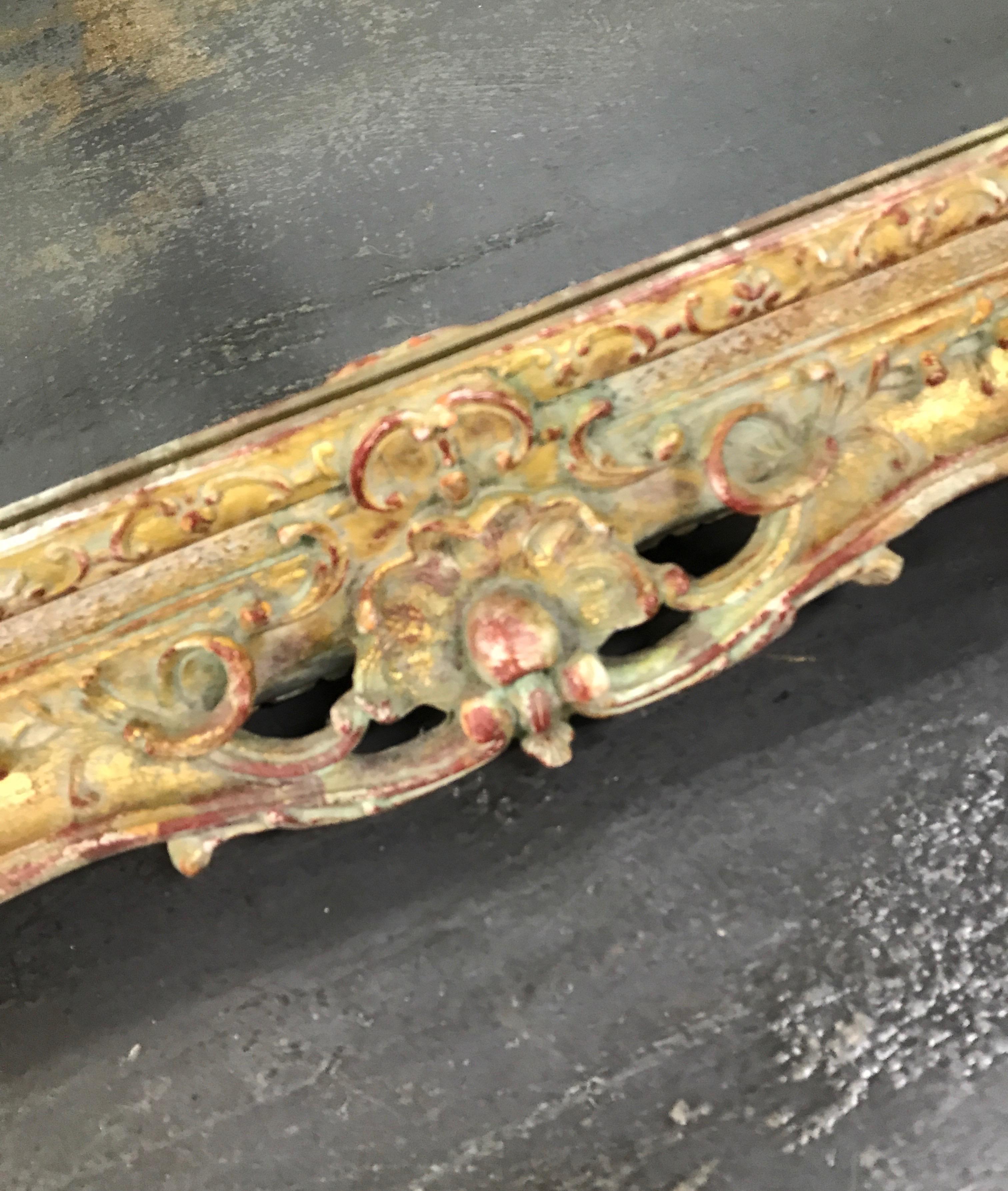 Large Carved, Gilded and Painted Mirror For Sale 1