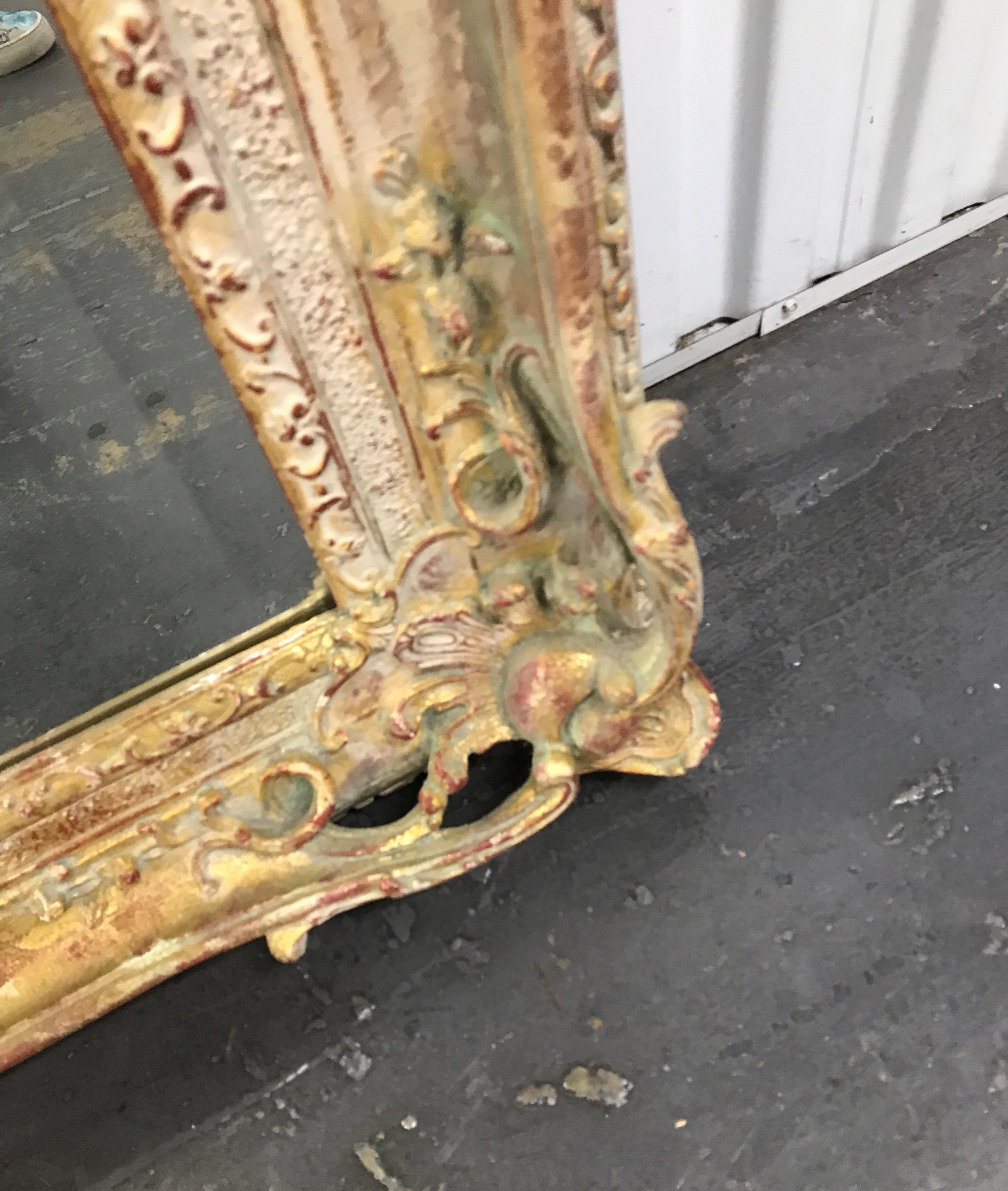 Large Carved, Gilded and Painted Mirror For Sale 2