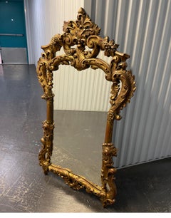 19th Century Italian Gilded Rococo Mirror, Hand Carved Giltwood