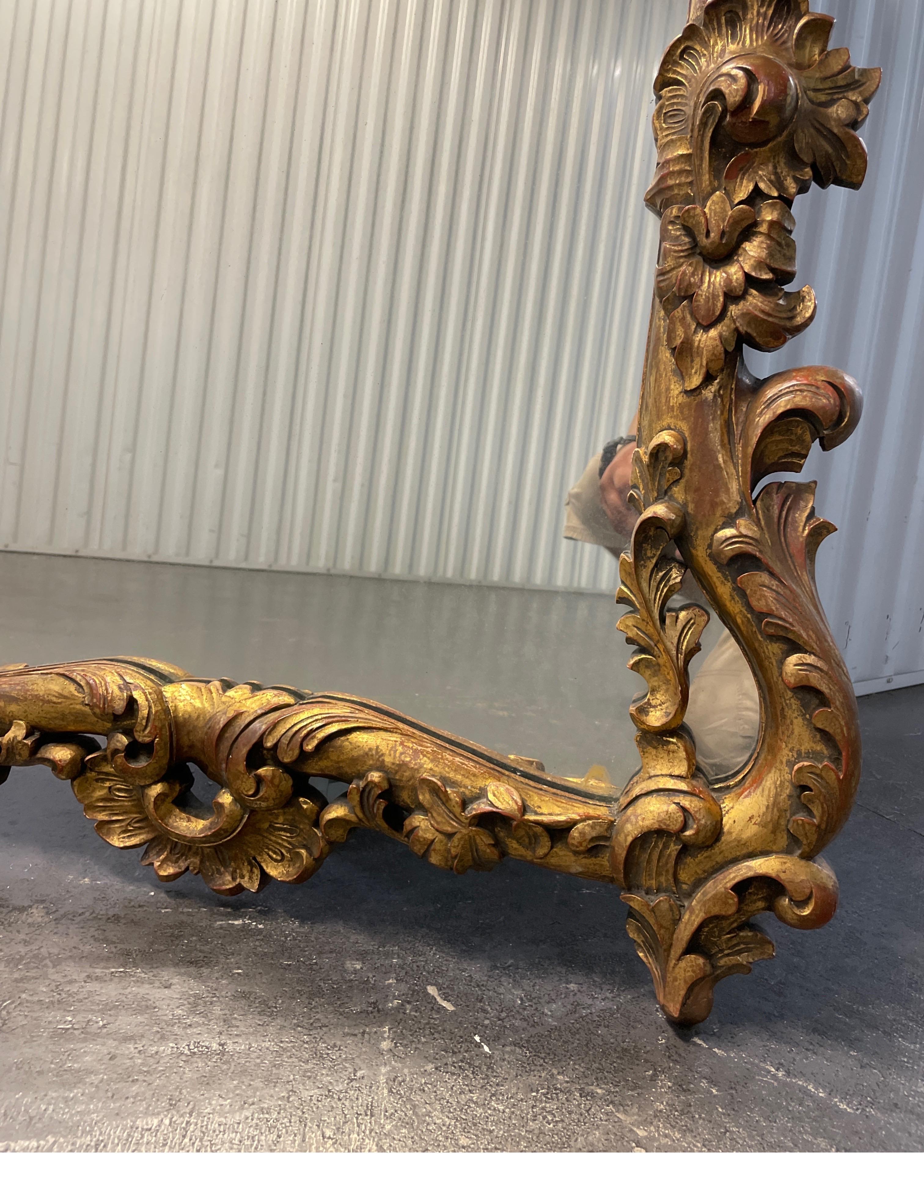 Giltwood Large Carved & Gilded Rococo Italian Mirror For Sale