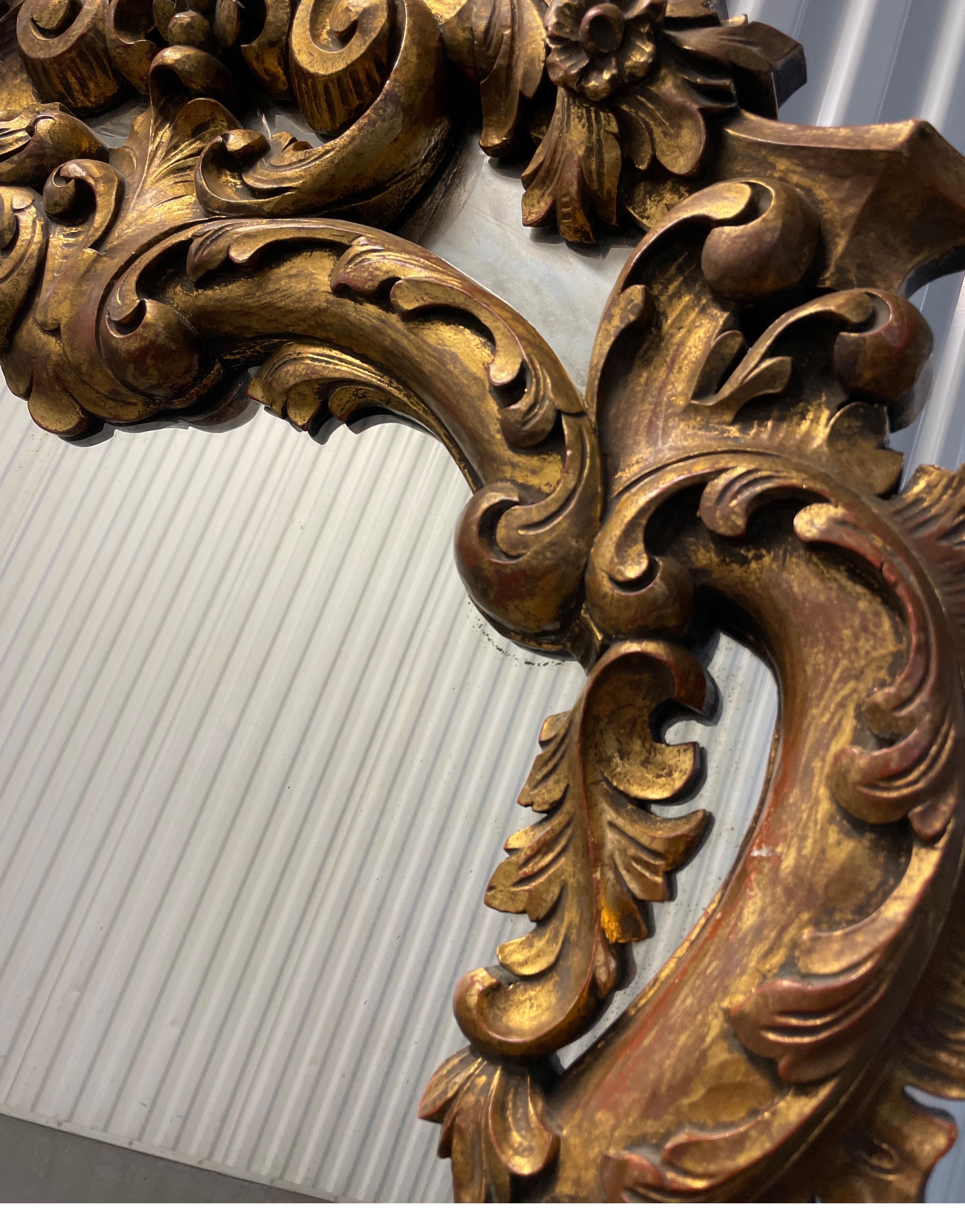 Large Carved & Gilded Rococo Italian Mirror For Sale 2