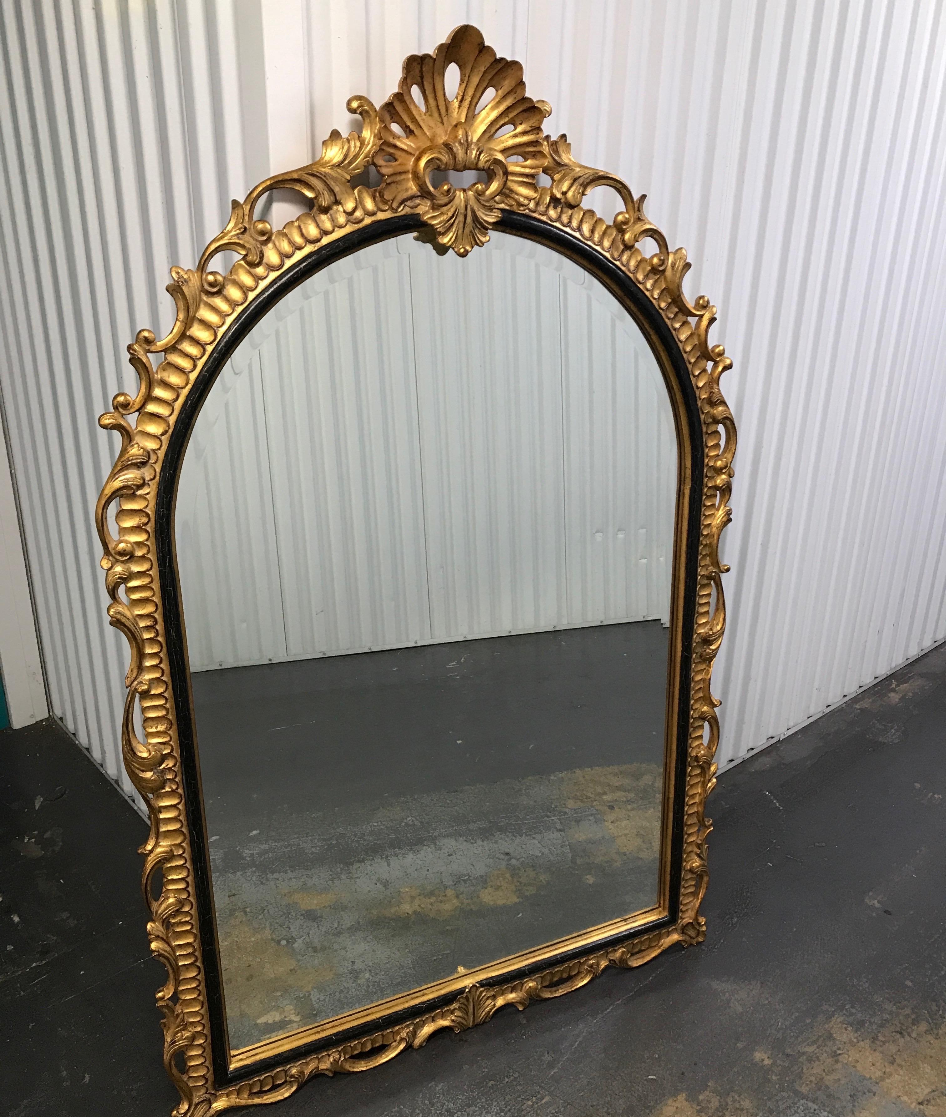 Large Carved and Gilded Shell Topped Dauphine Mirror by Harrison & Gil 1