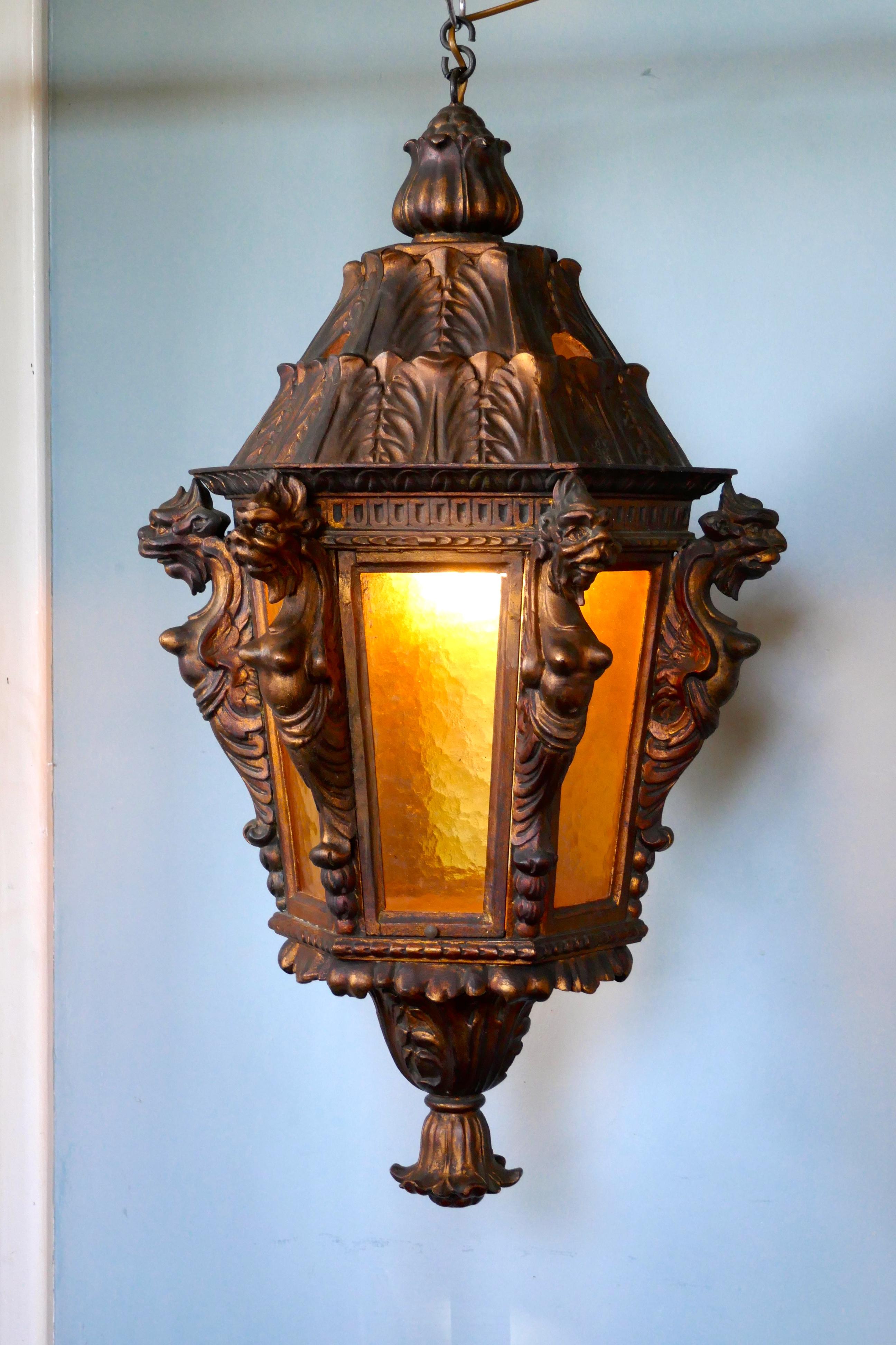 Large Carved Gilded Wooden Lantern from Theatre Royal Brighton For Sale 4