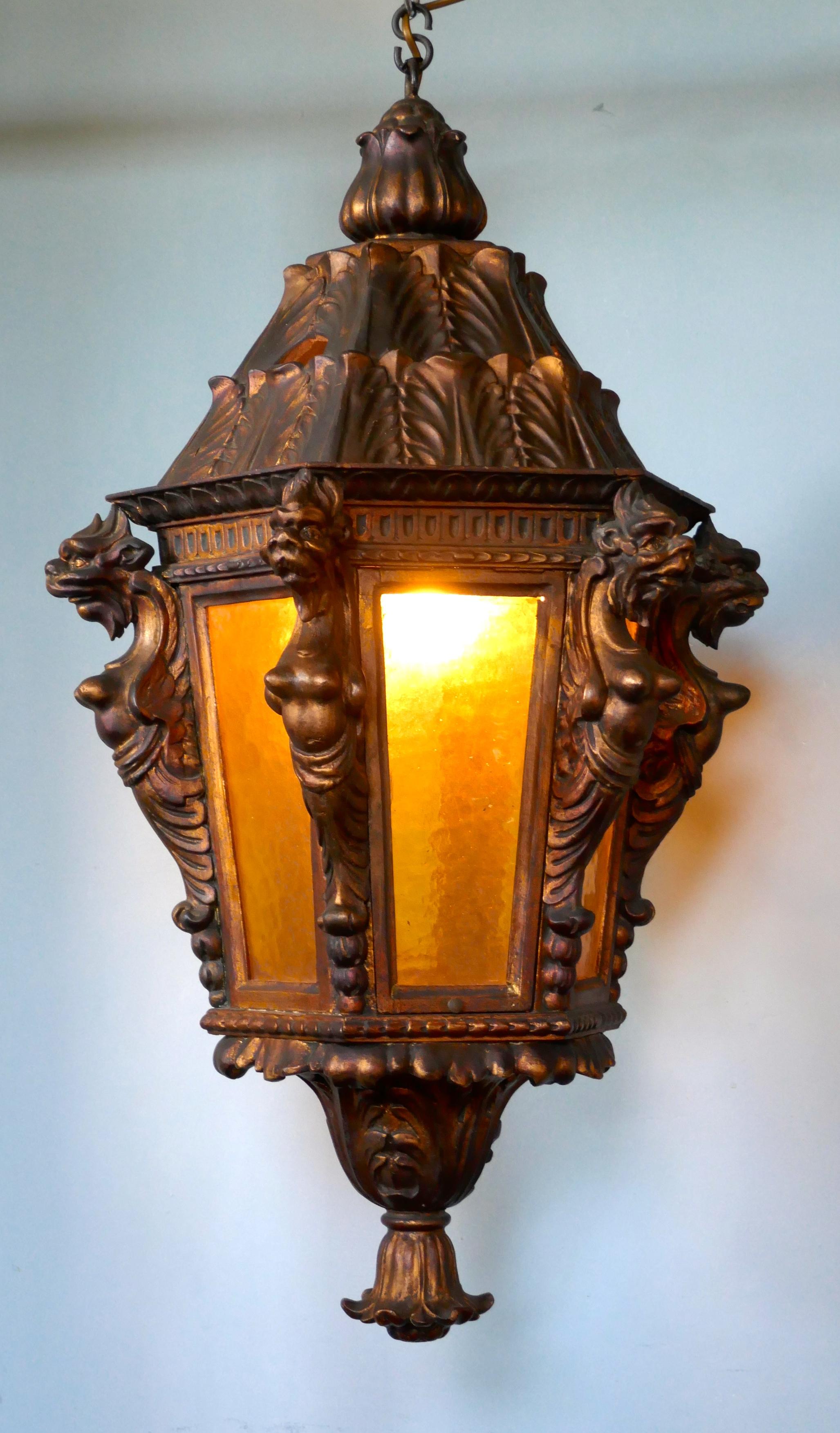 A large carved gilded wooden lantern from Theatre Royal Brighton

This piece originates from the Theatre Royal in Brighton which was built in 1806
This is a six-sided piece, the pagoda style roof has large ventilation holes which would have been