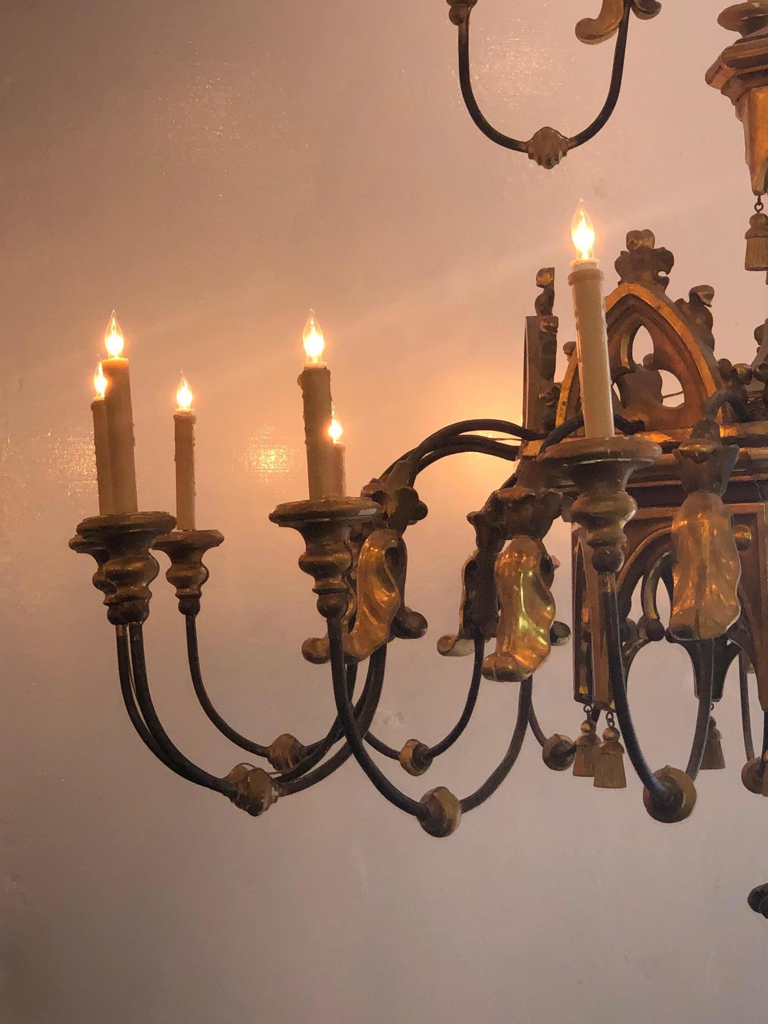 Louis XV Large Carved Gilt Gold Chandelier For Sale