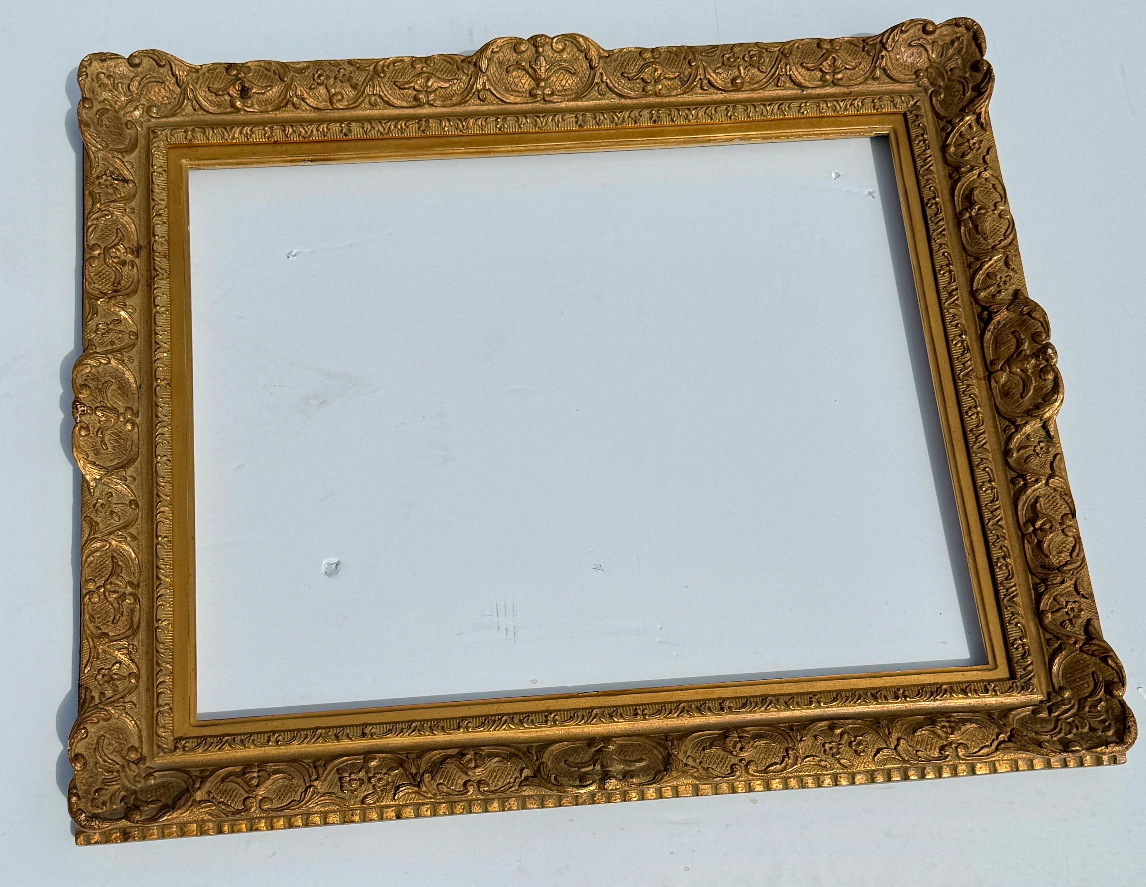 Gesso Large Carved Gilt Wood Frame, French Rococo Style 