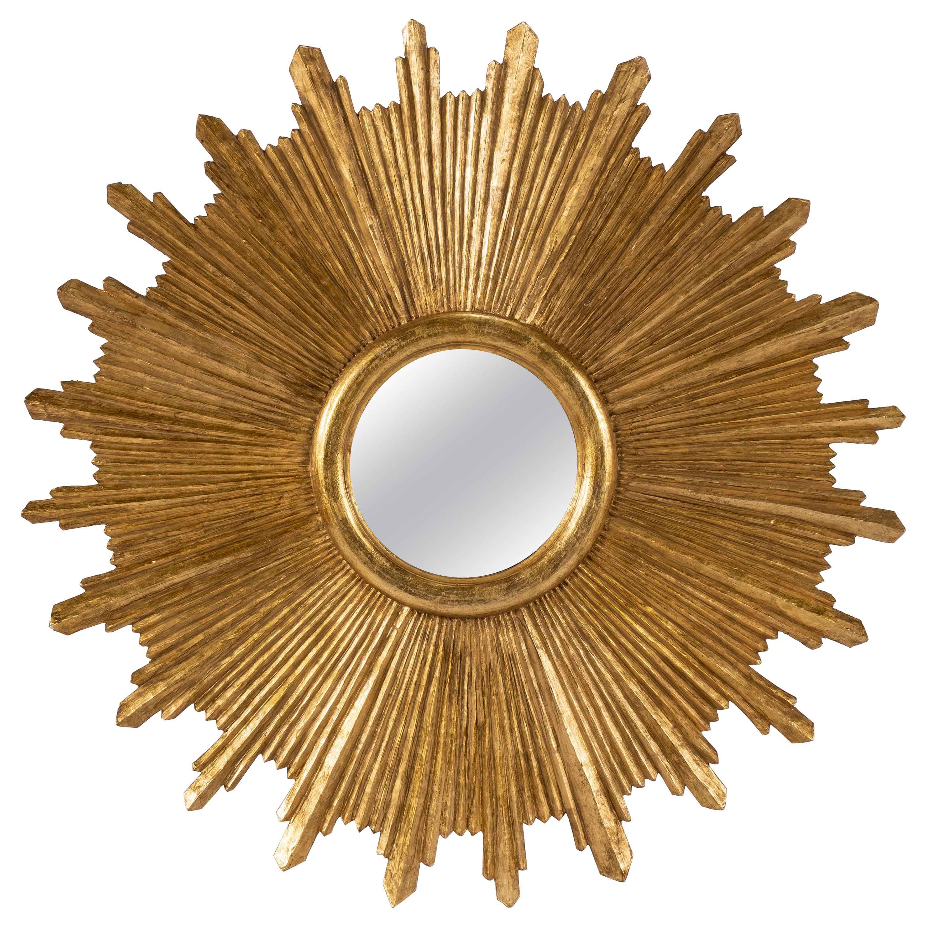 Large Carved Gilt Wood Sunburst Mirror