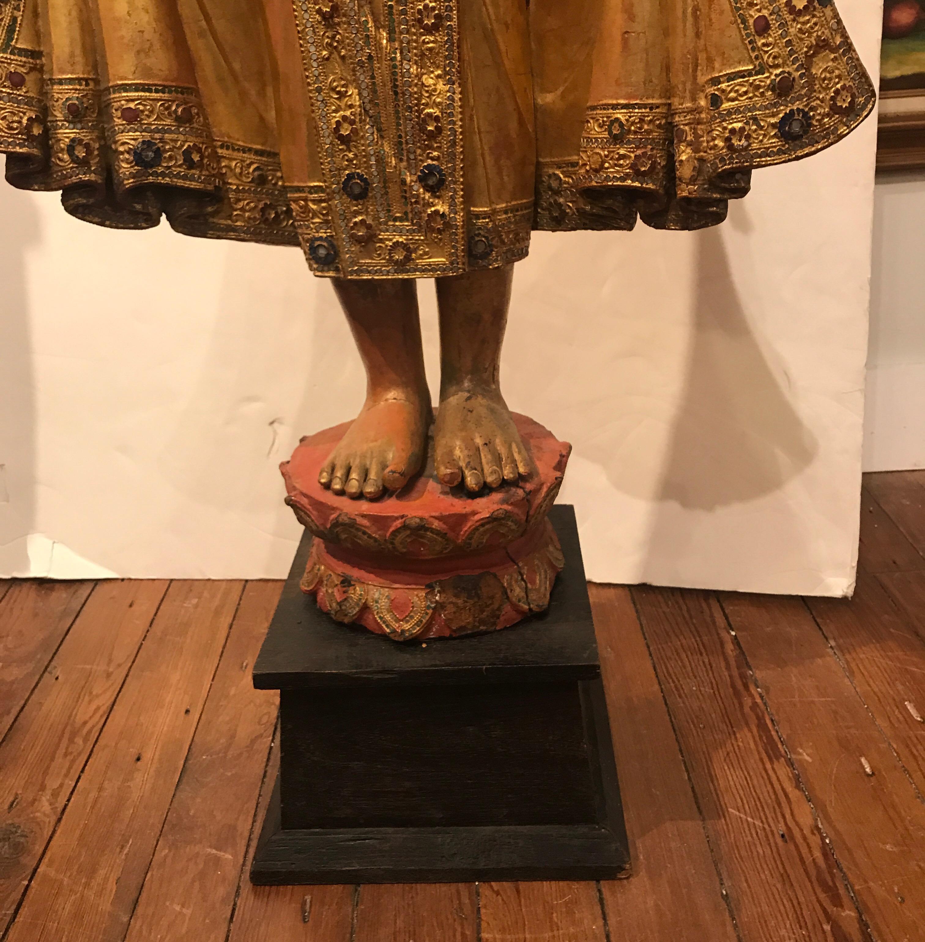 Mid-20th Century Large Carved Giltwood Thai Buddha