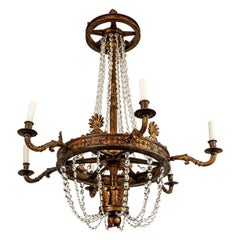 Large Carved Giltwood and Crystal Chandelier