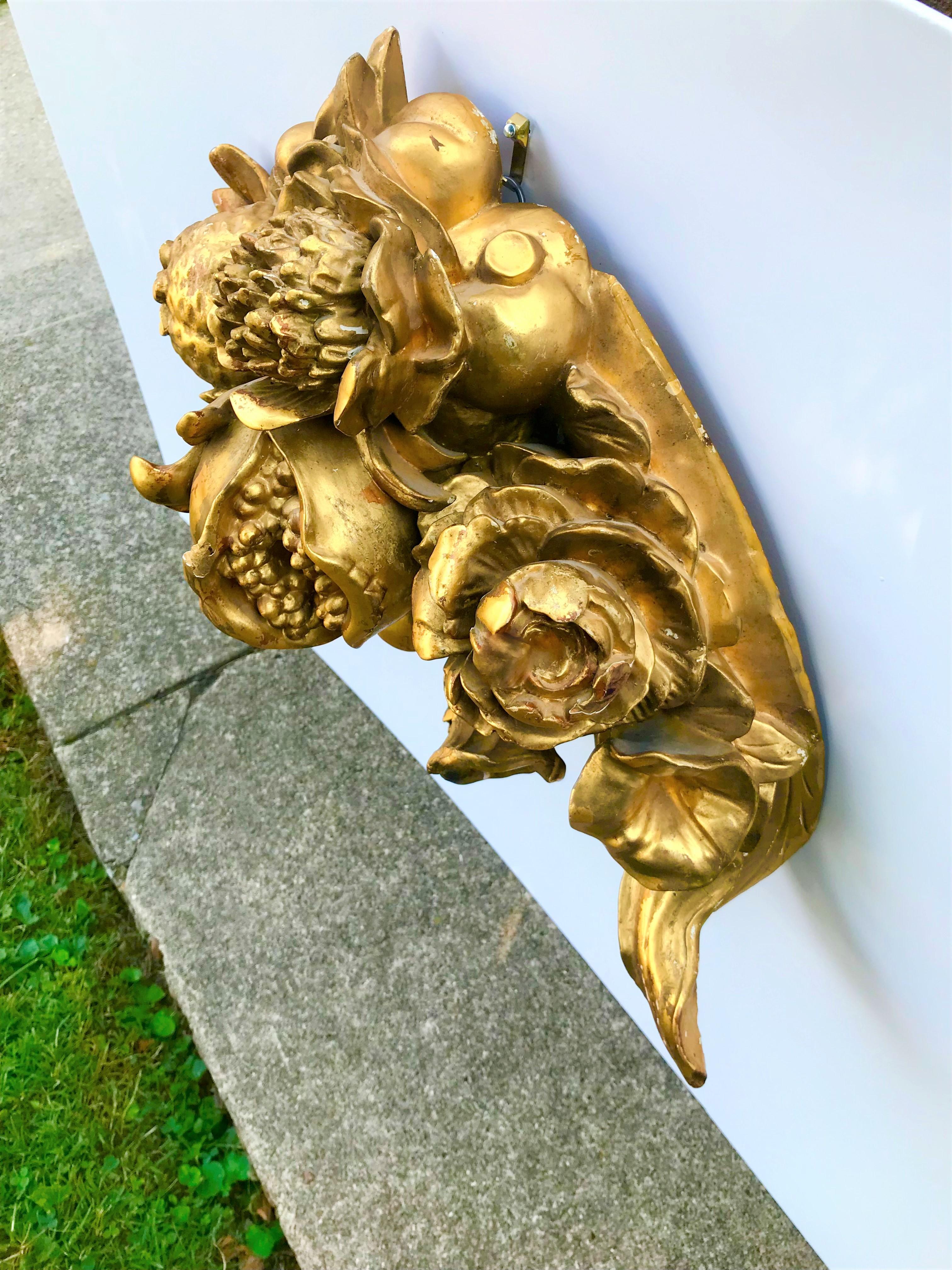 19th Century Large Carved Giltwood Architectural Fragment as Centerpiece or Wall Applique