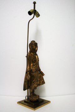 Large Carved Giltwood Buddha Table Lamp, 1960s