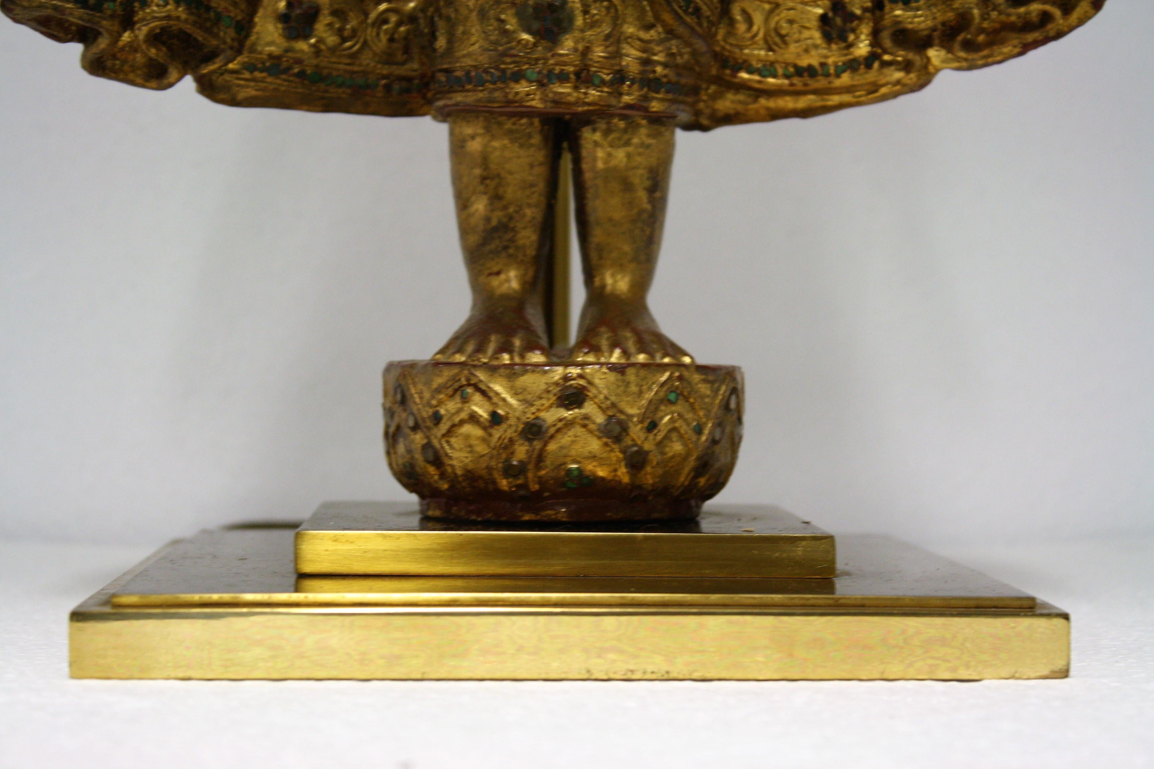 Large Carved Giltwood Buddha Table Lamp, 1960s 2