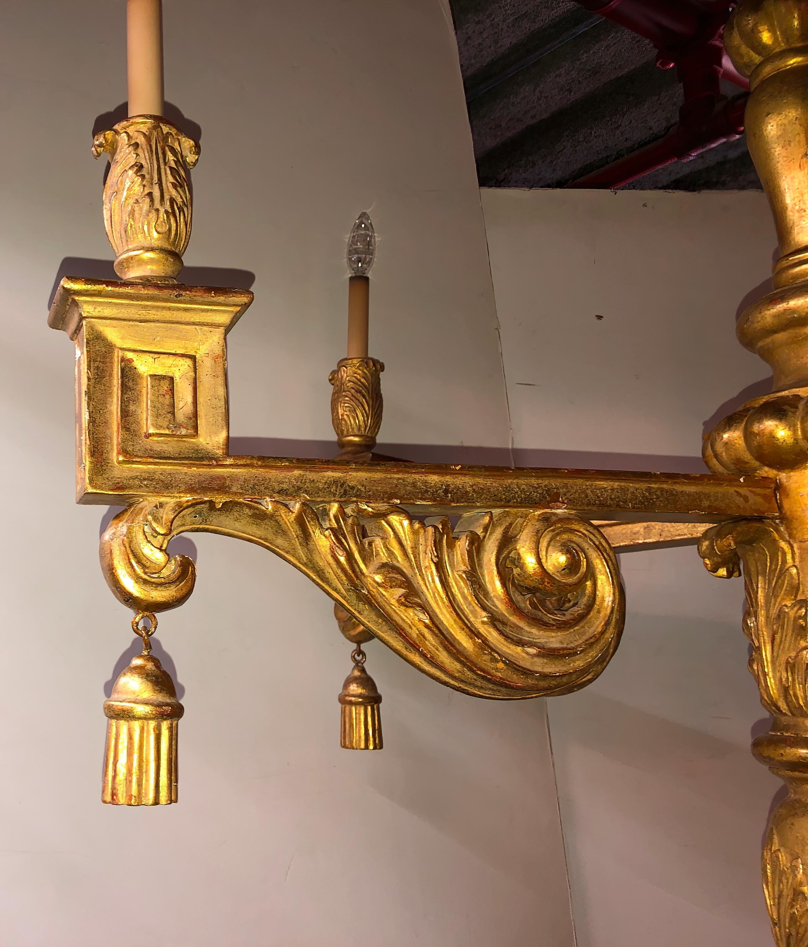 Neoclassical Large Carved Giltwood Chandelier