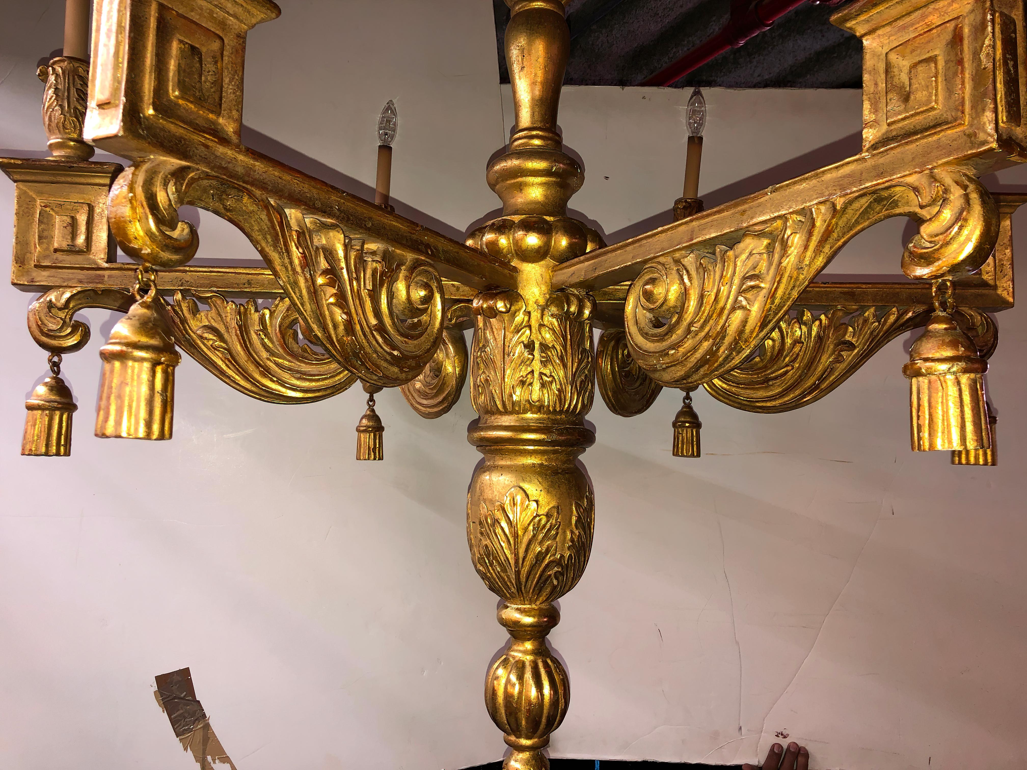 Large Carved Giltwood Chandelier In Fair Condition In Westwood, NJ