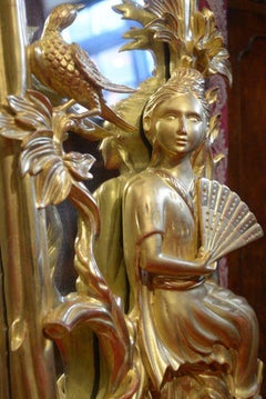 Large Carved Giltwood Chinese Chippendale Style Mirror