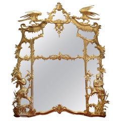 Large Carved Giltwood Chinese Chippendale Style Mirror