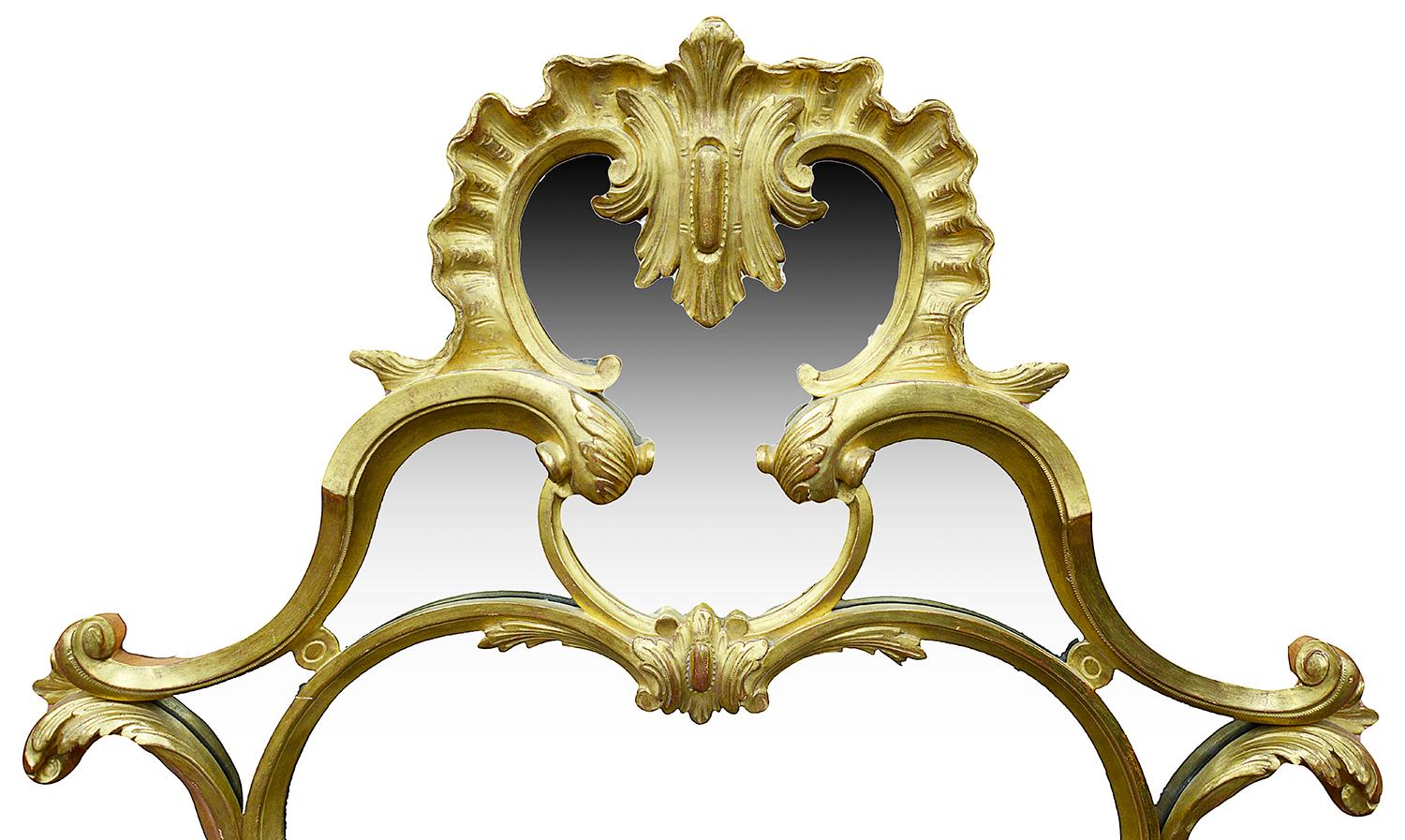 English Large Carved Giltwood Chippendale Style Mirror
