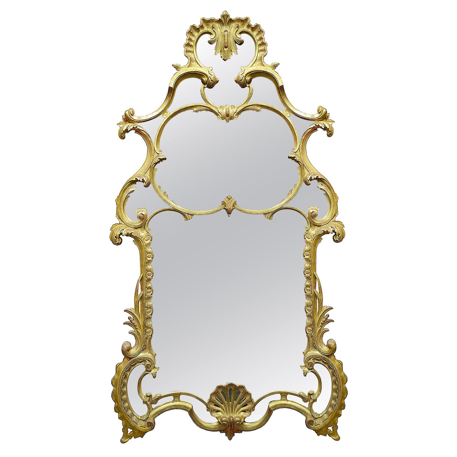 Large Carved Giltwood Chippendale Style Mirror