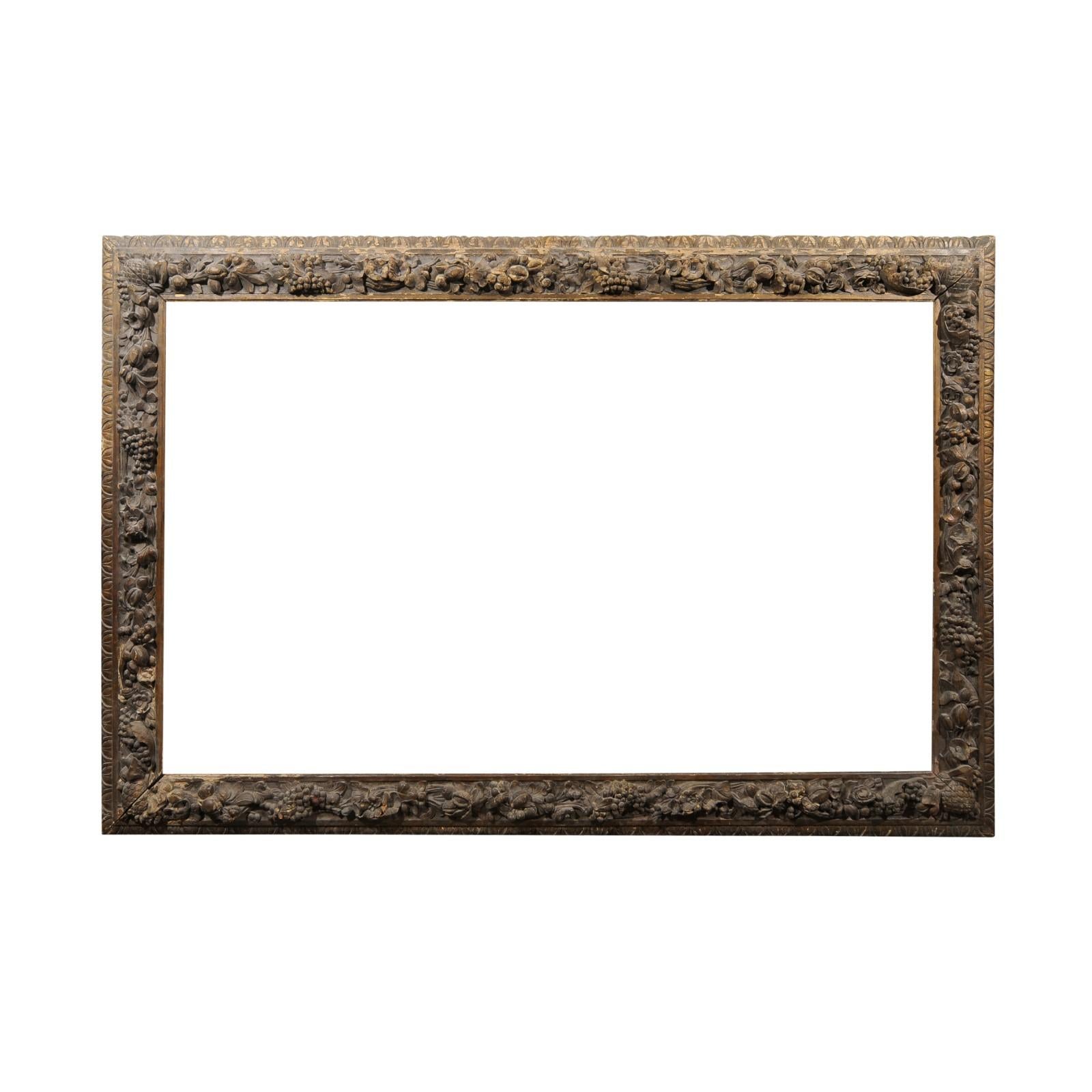 Large Carved Giltwood Frame with Flower Detail, 19th Century France For Sale
