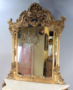 Large Carved Giltwood Marble Topped Console Table with Mirror