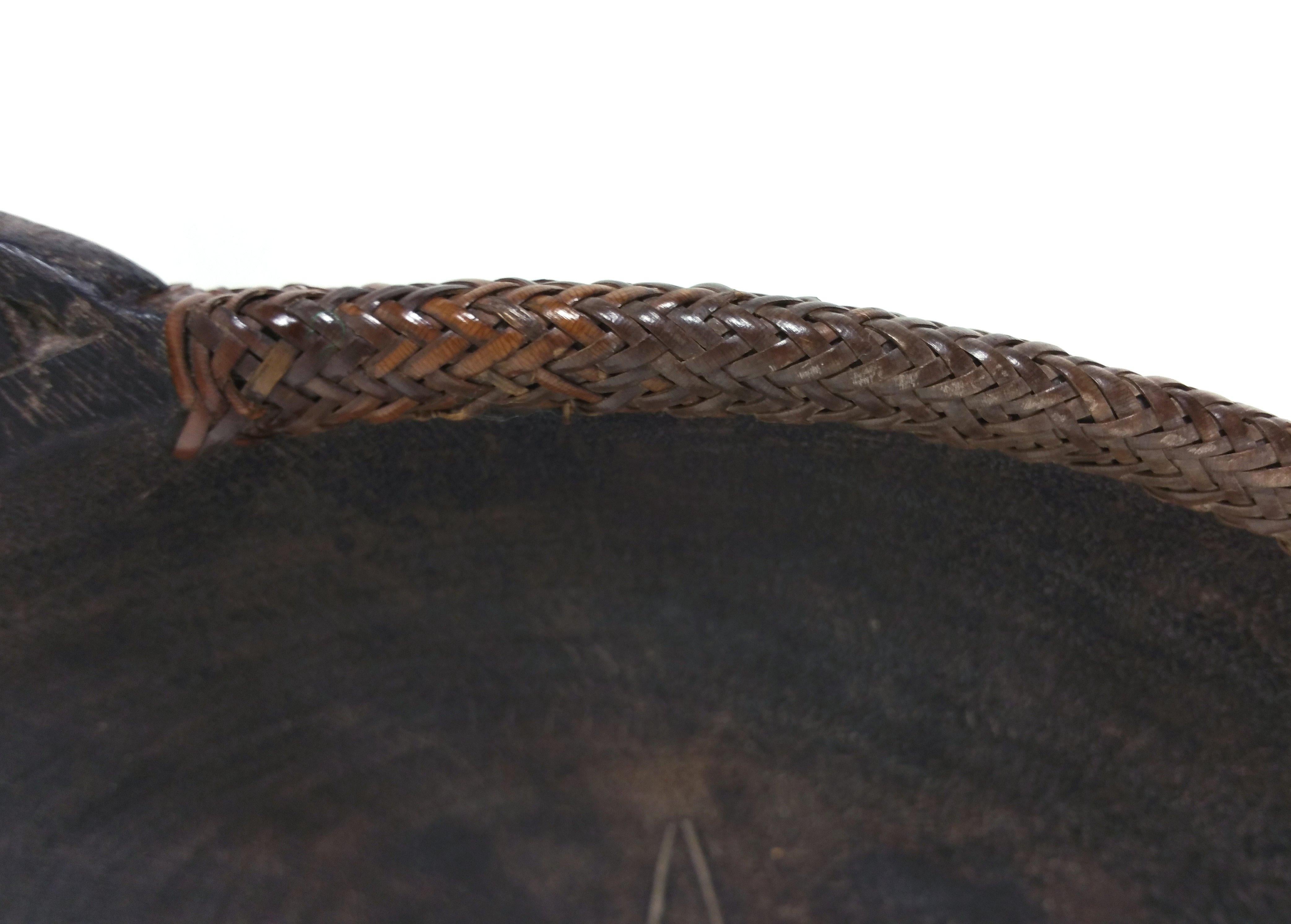 Hand-Carved Large Carved Hardwood and Rattan Chieftains Bowl