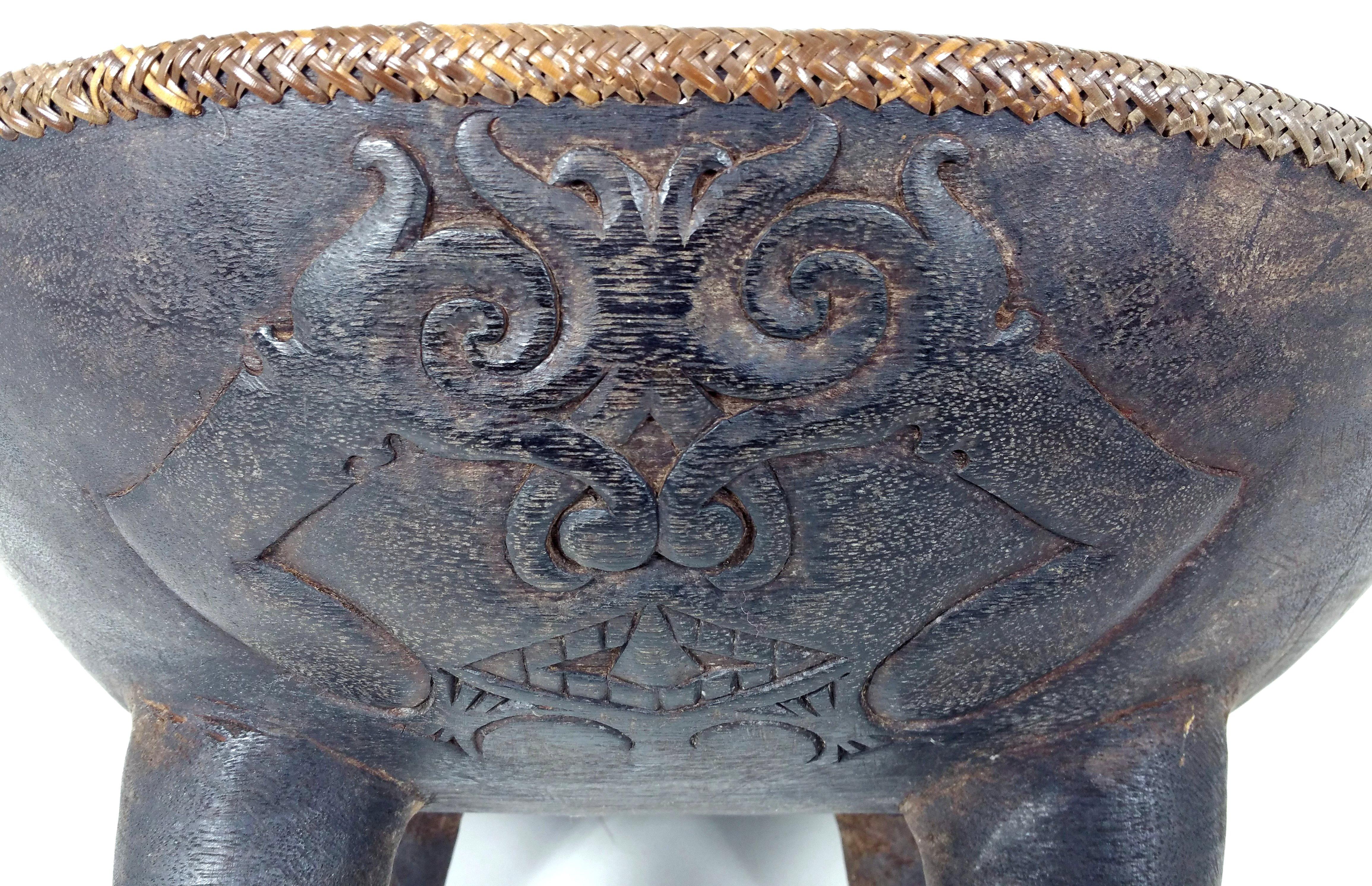 Large Carved Hardwood and Rattan Chieftains Bowl 1