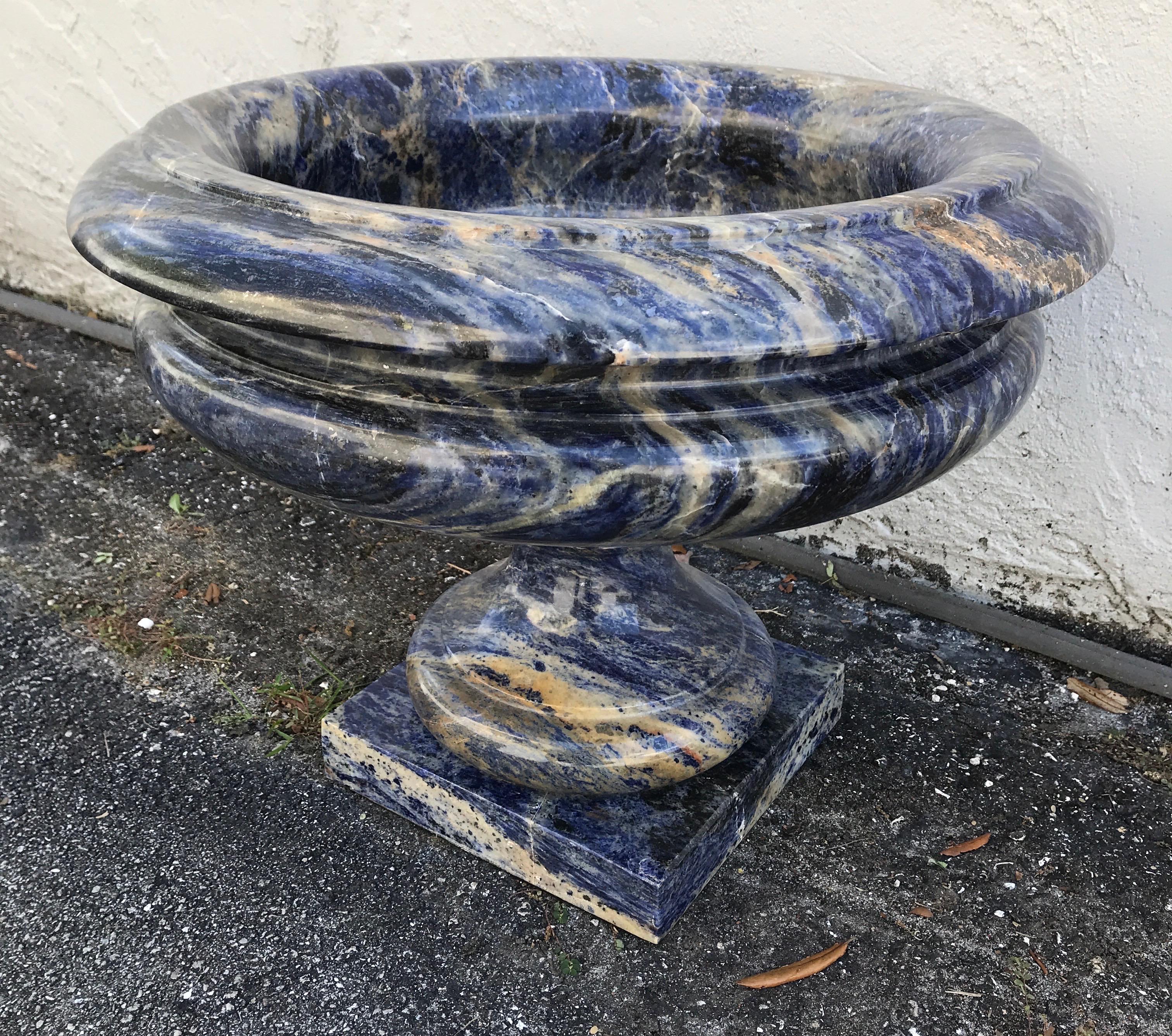 Large Carved Italian Blue Lapis Marble Urn Centerpiece In Good Condition In West Palm Beach, FL