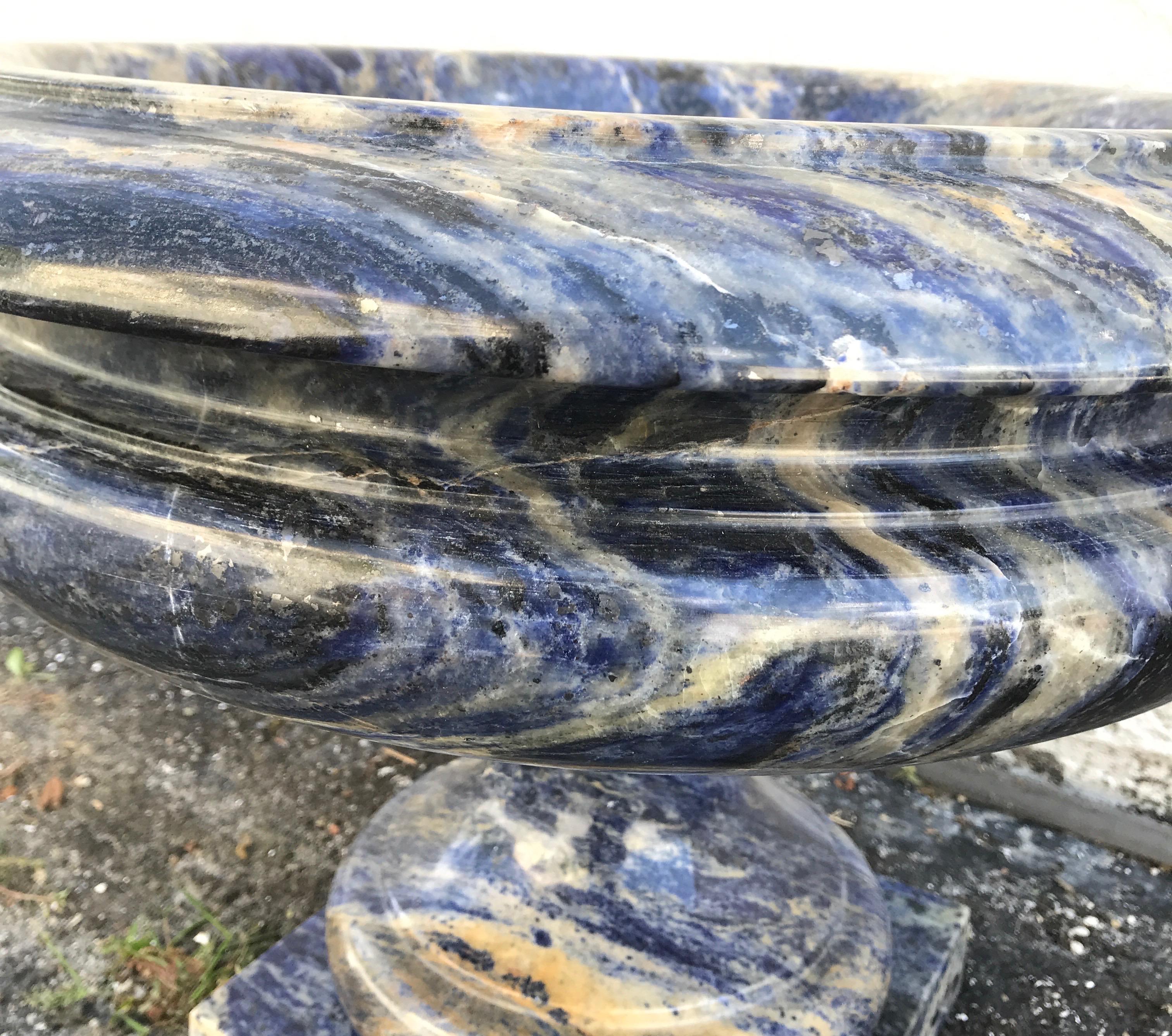 Large Carved Italian Blue Lapis Marble Urn Centerpiece 2