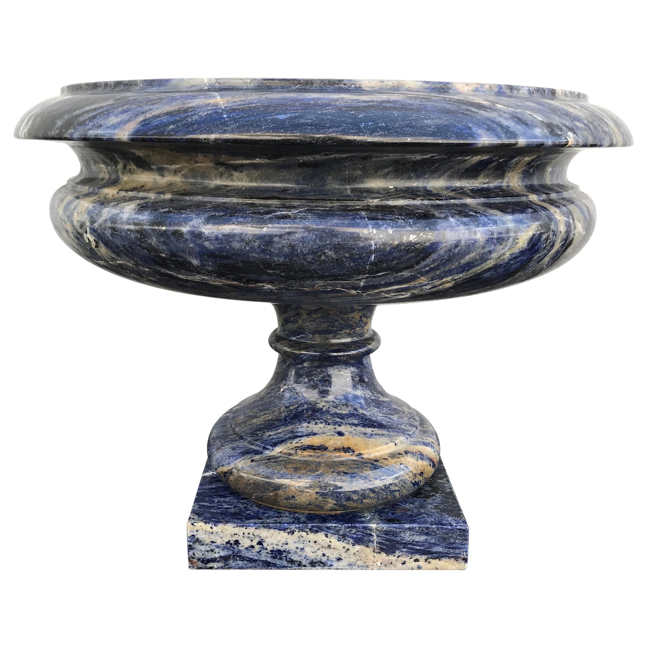 Large Carved Italian Blue Lapis Marble Urn Centerpiece