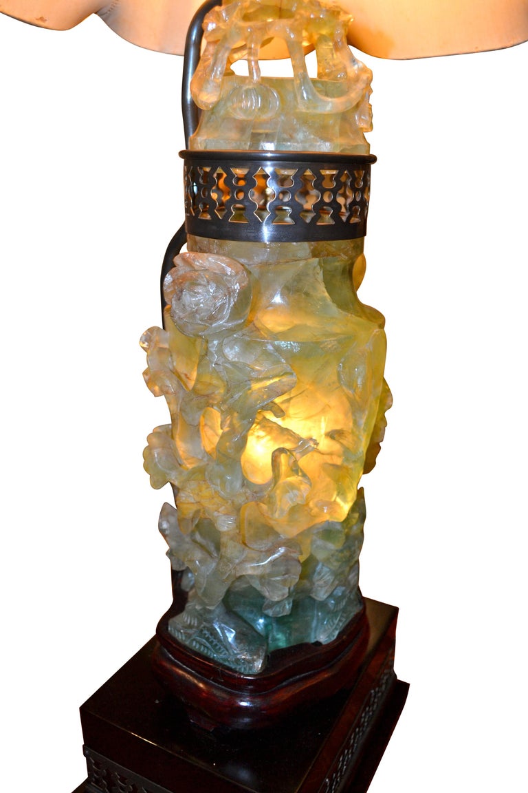 Large Carved Jadeite 'flourite' Lamp For Sale at 1stDibs