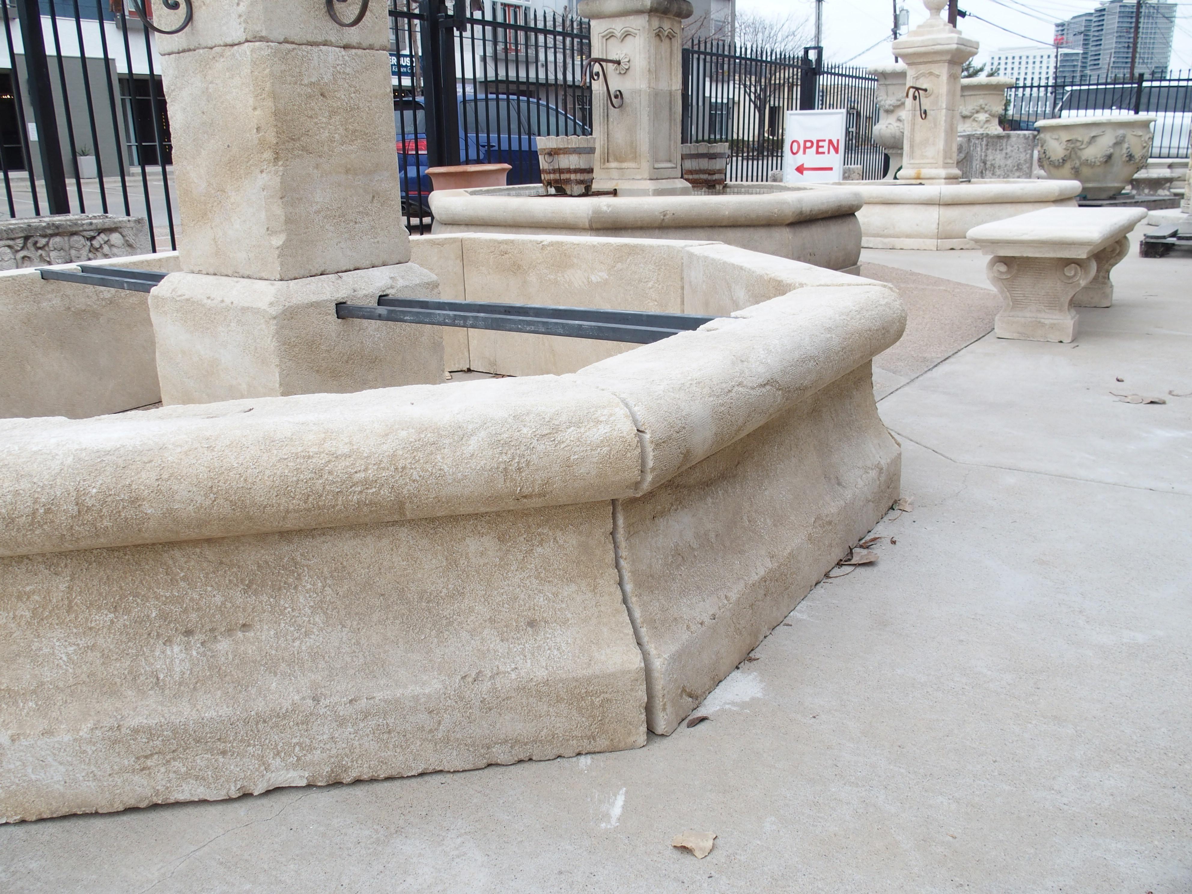 Large Carved Limestone 4-Spout Center Village Fountain from Provence, France 9