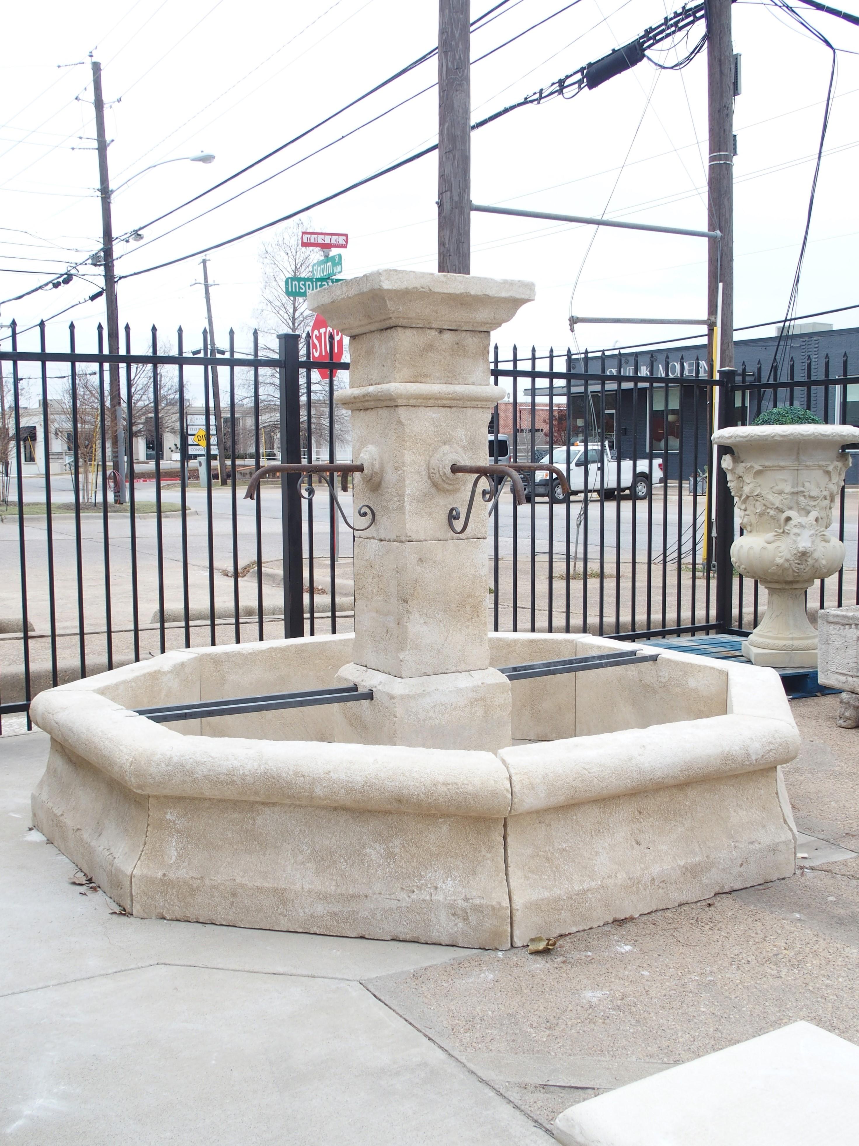 French Large Carved Limestone 4-Spout Center Village Fountain from Provence, France For Sale