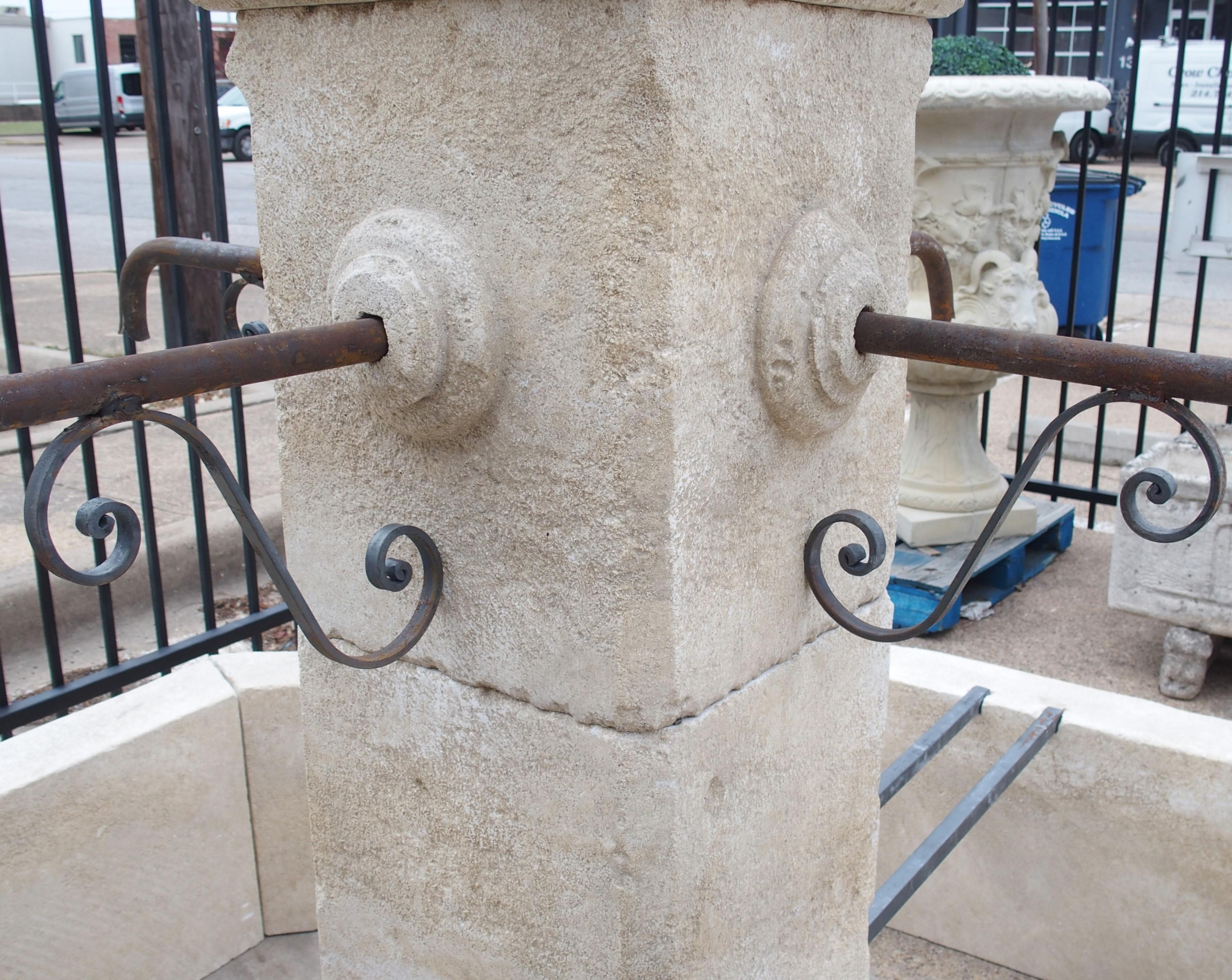 Contemporary Large Carved Limestone 4-Spout Center Village Fountain from Provence, France For Sale