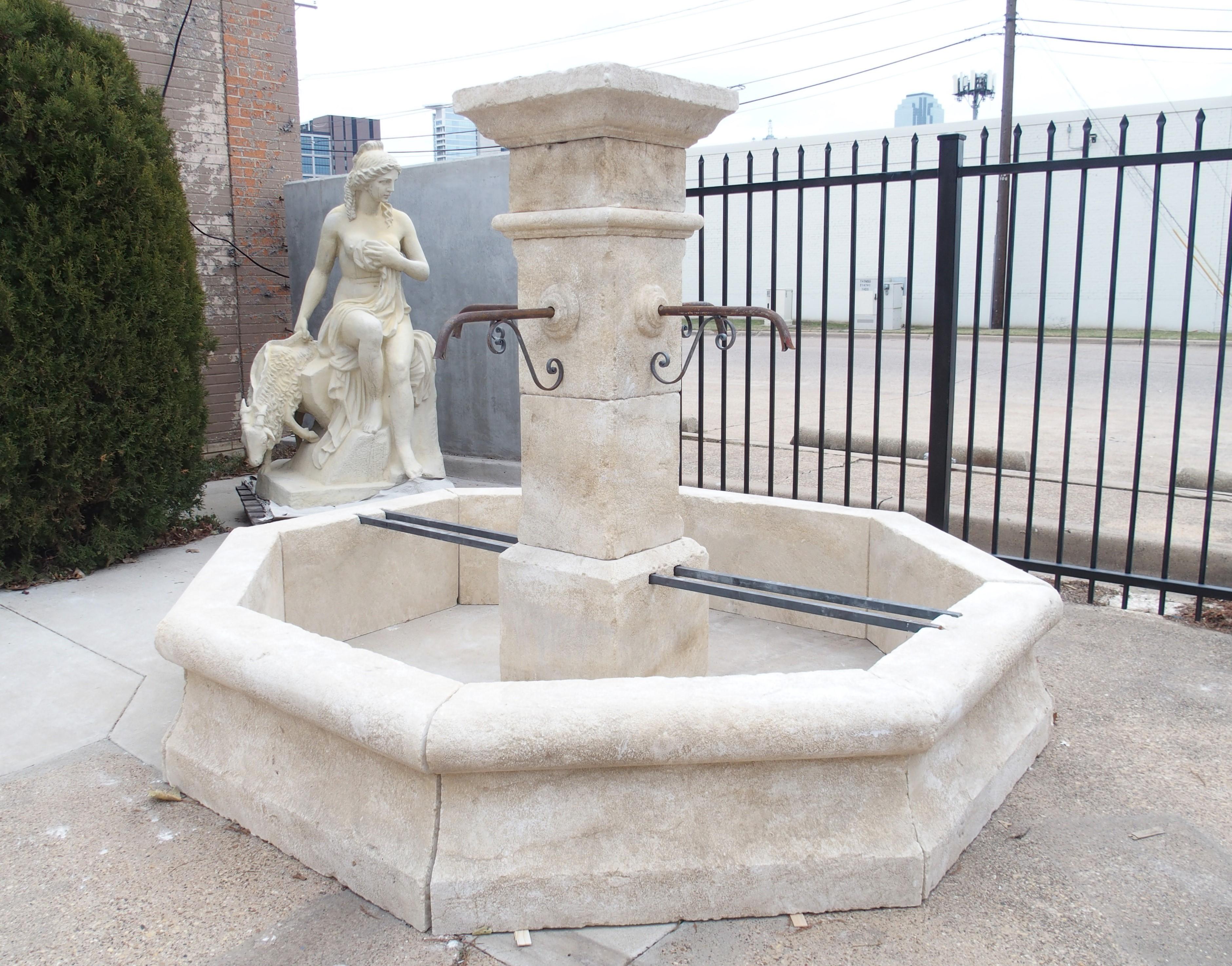 Large Carved Limestone 4-Spout Center Village Fountain from Provence, France 2