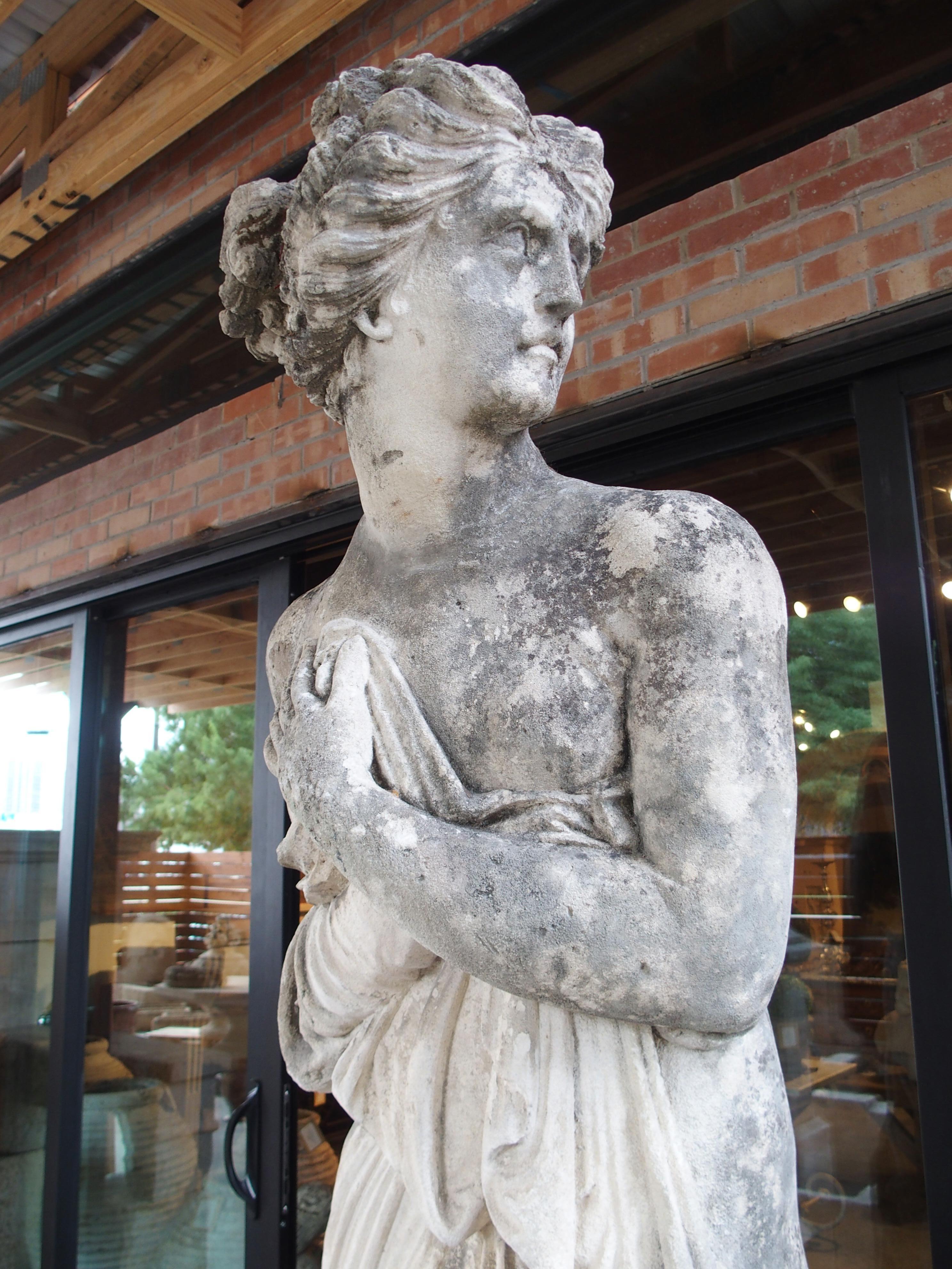 More information coming soon…

After the original marble sculpture by the Italian sculptor, Antonio Canova, this large (seven and a quarter feet tall!) hand-carved limestone garden statue depicts the goddess, Venus, stepping out of her bath.  The