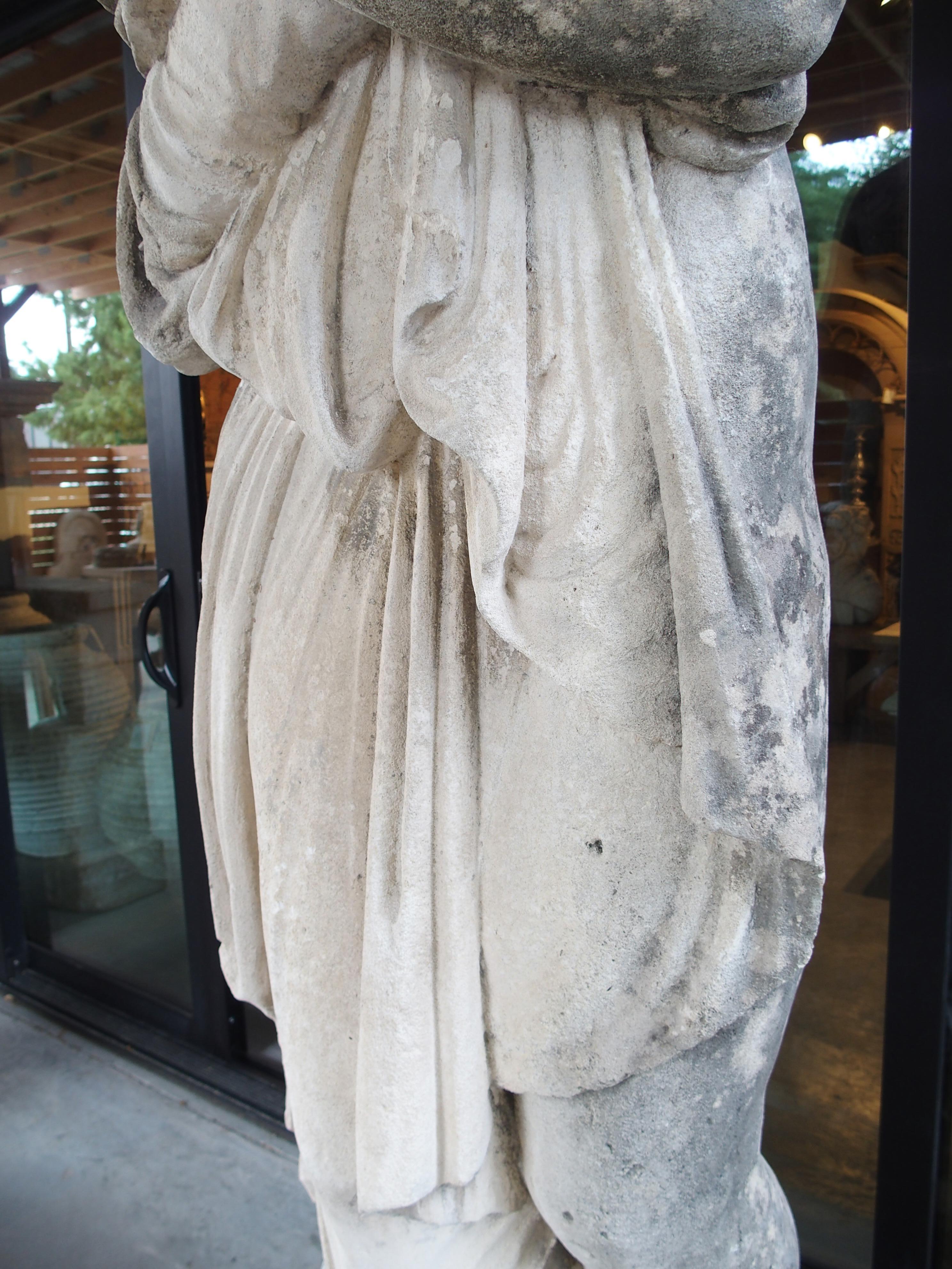 French Large Carved Limestone Garden Statue from a Property in Nice, France, Circa 1860 For Sale