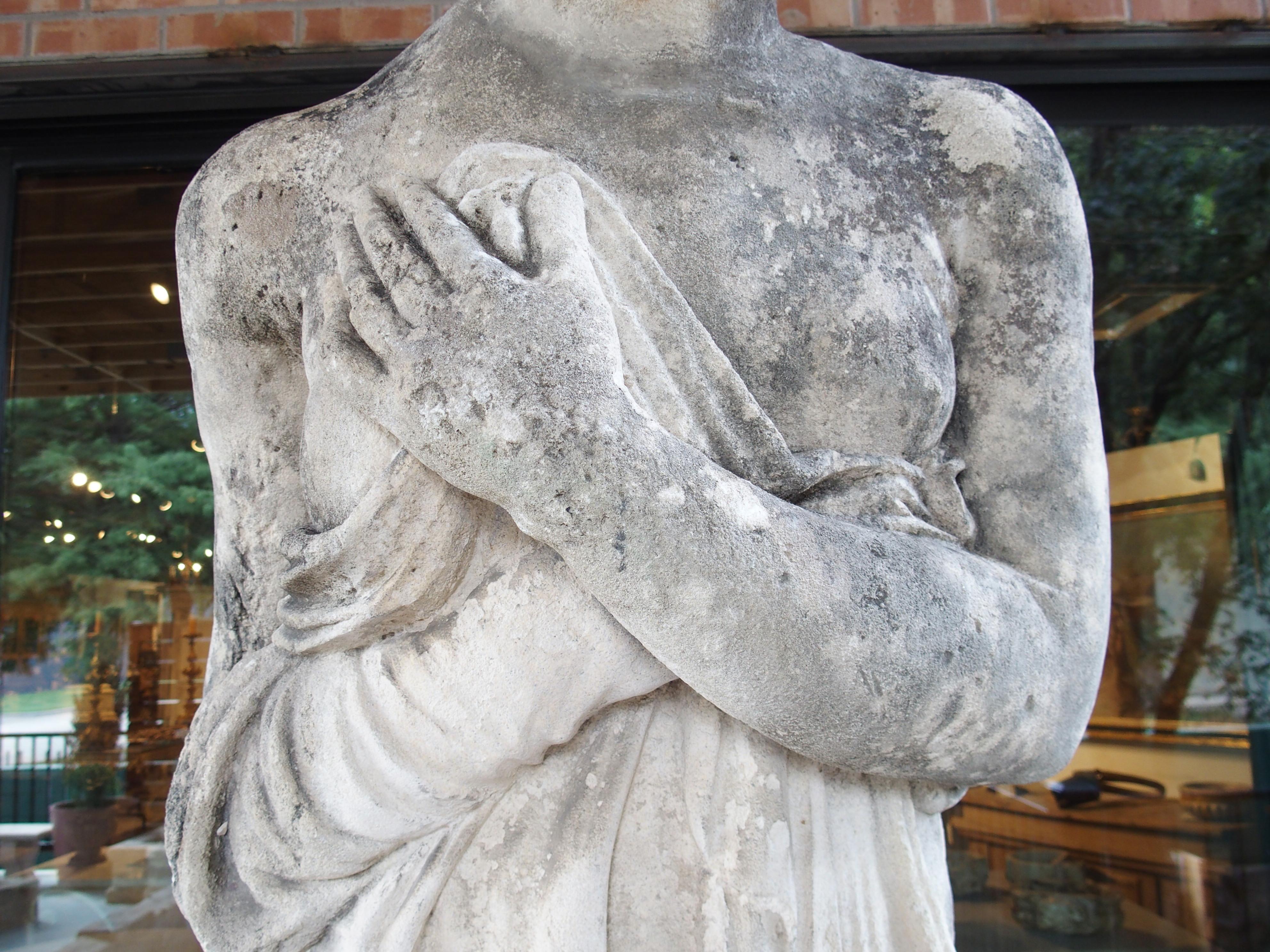 Hand-Carved Large Carved Limestone Garden Statue from a Property in Nice, France, Circa 1860 For Sale