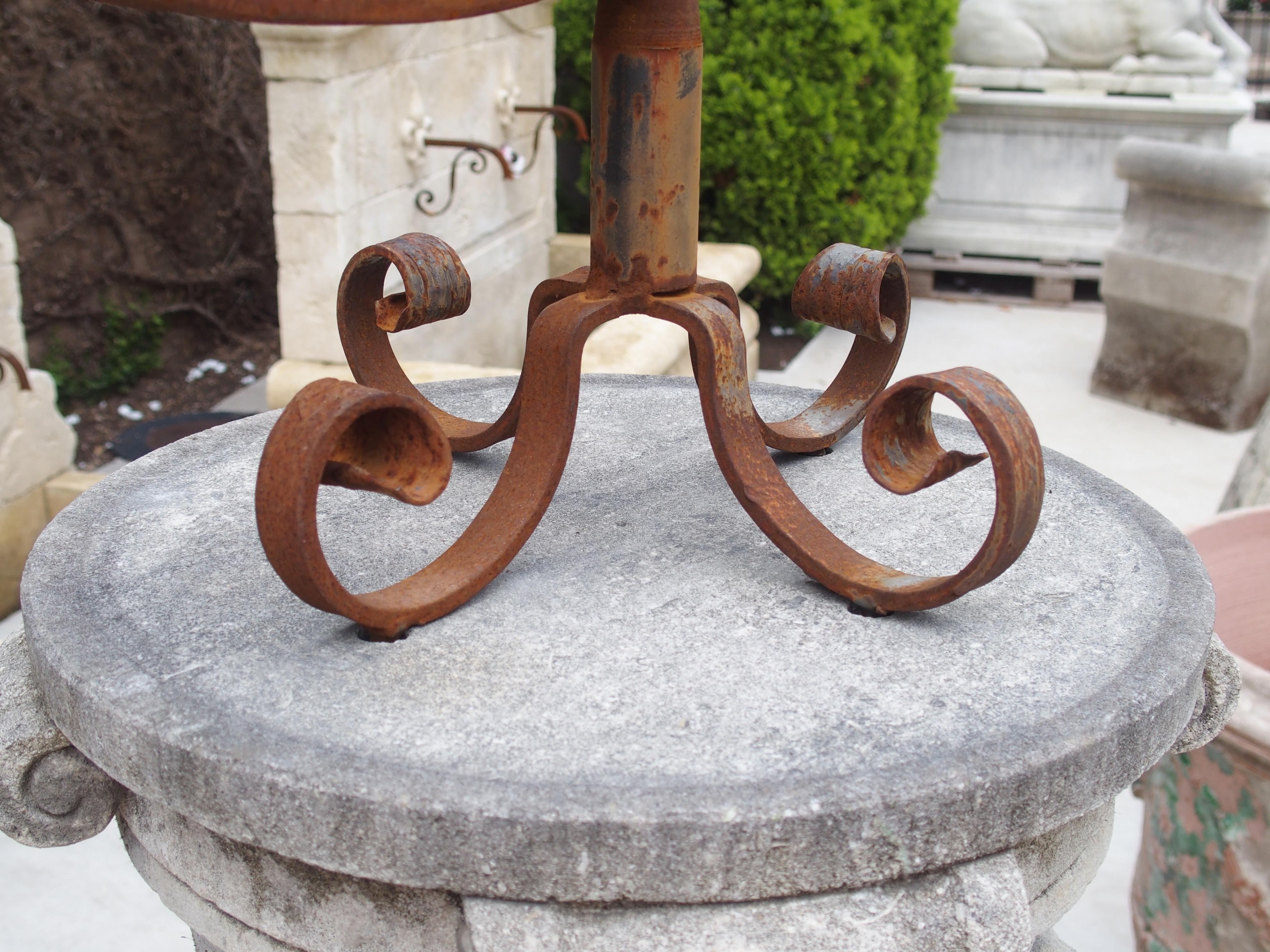 Large Carved Limestone Sundial with Wrought Iron Armillary 4