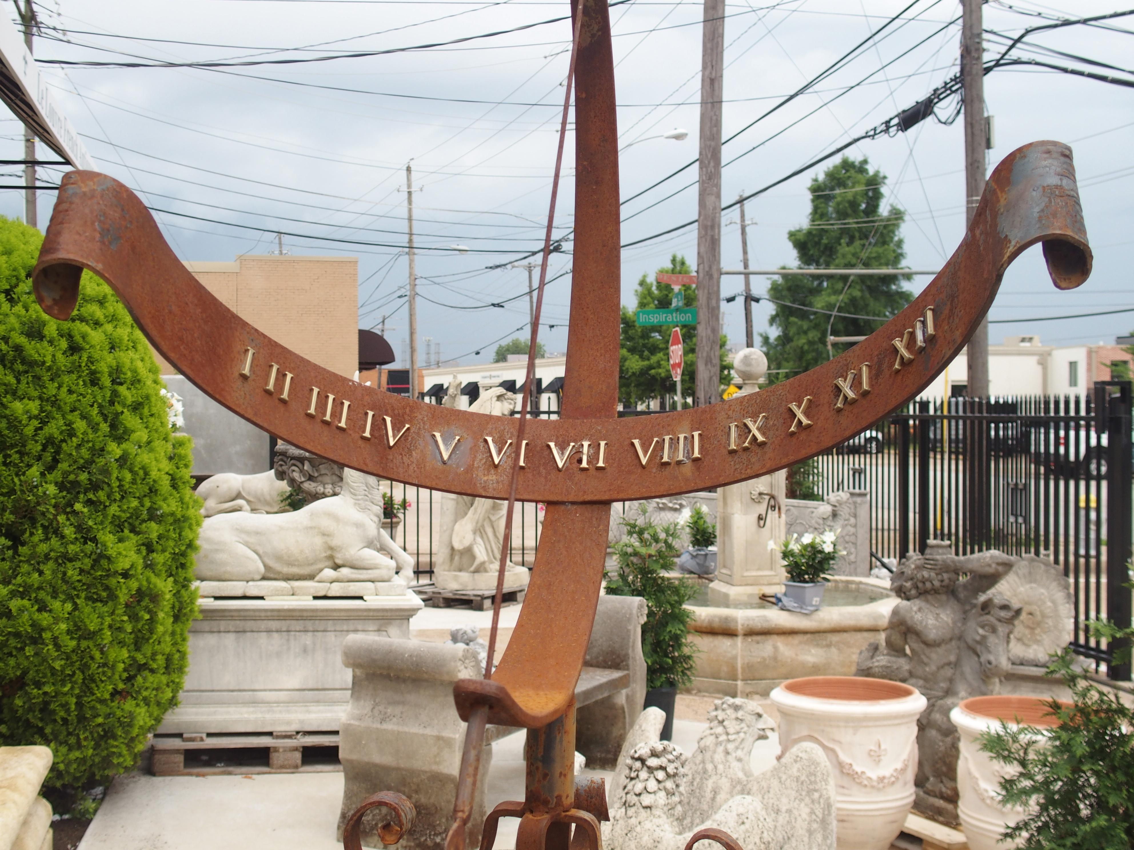 Large Carved Limestone Sundial with Wrought Iron Armillary 5