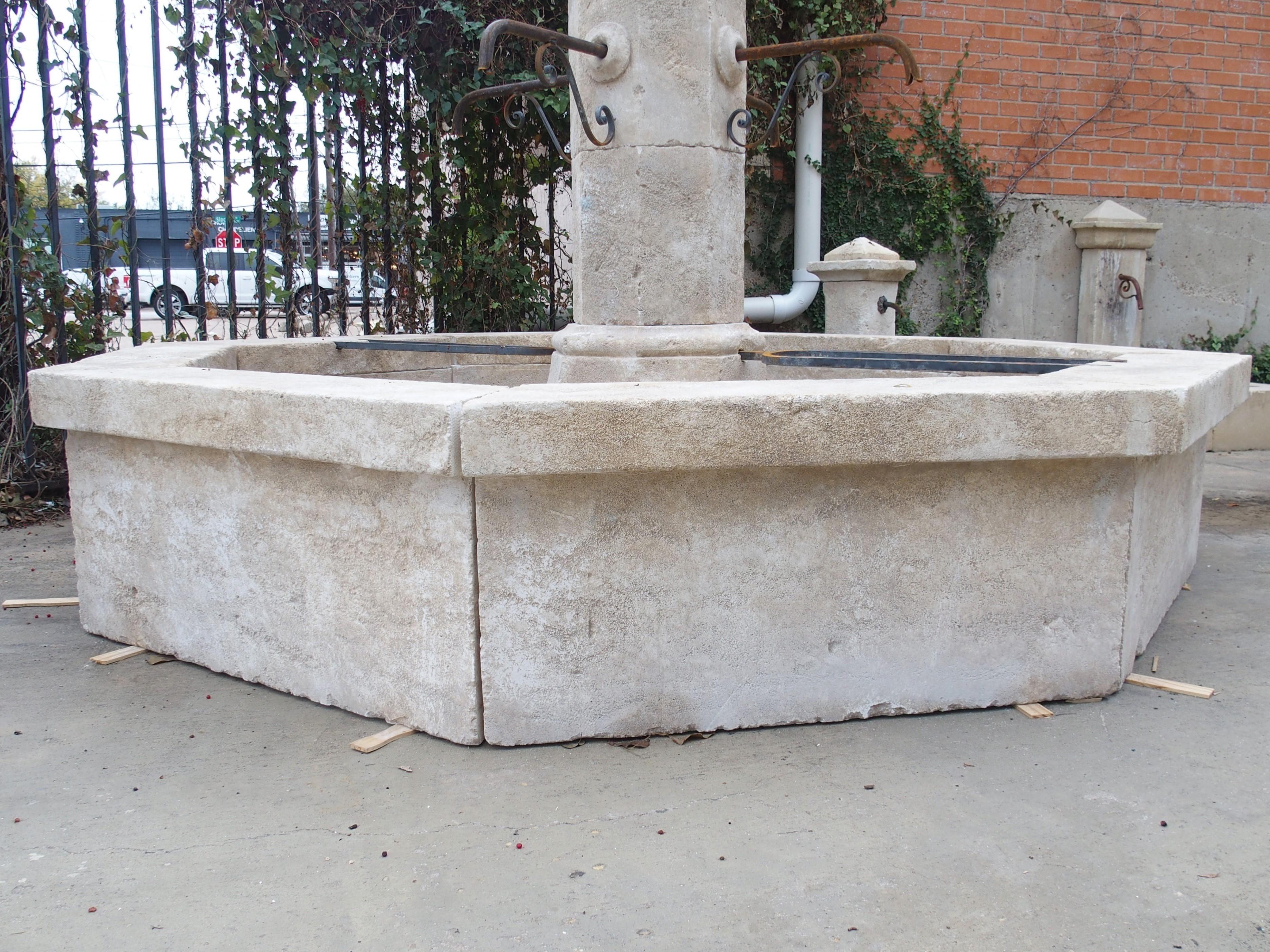 With a diameter of almost 8 ½ feet, this large village center fountain would be an instant centerpiece in a large circular drive or in any landscape design. Hand-carved from 23 pieces of limestone in the South of France, the fountain has an